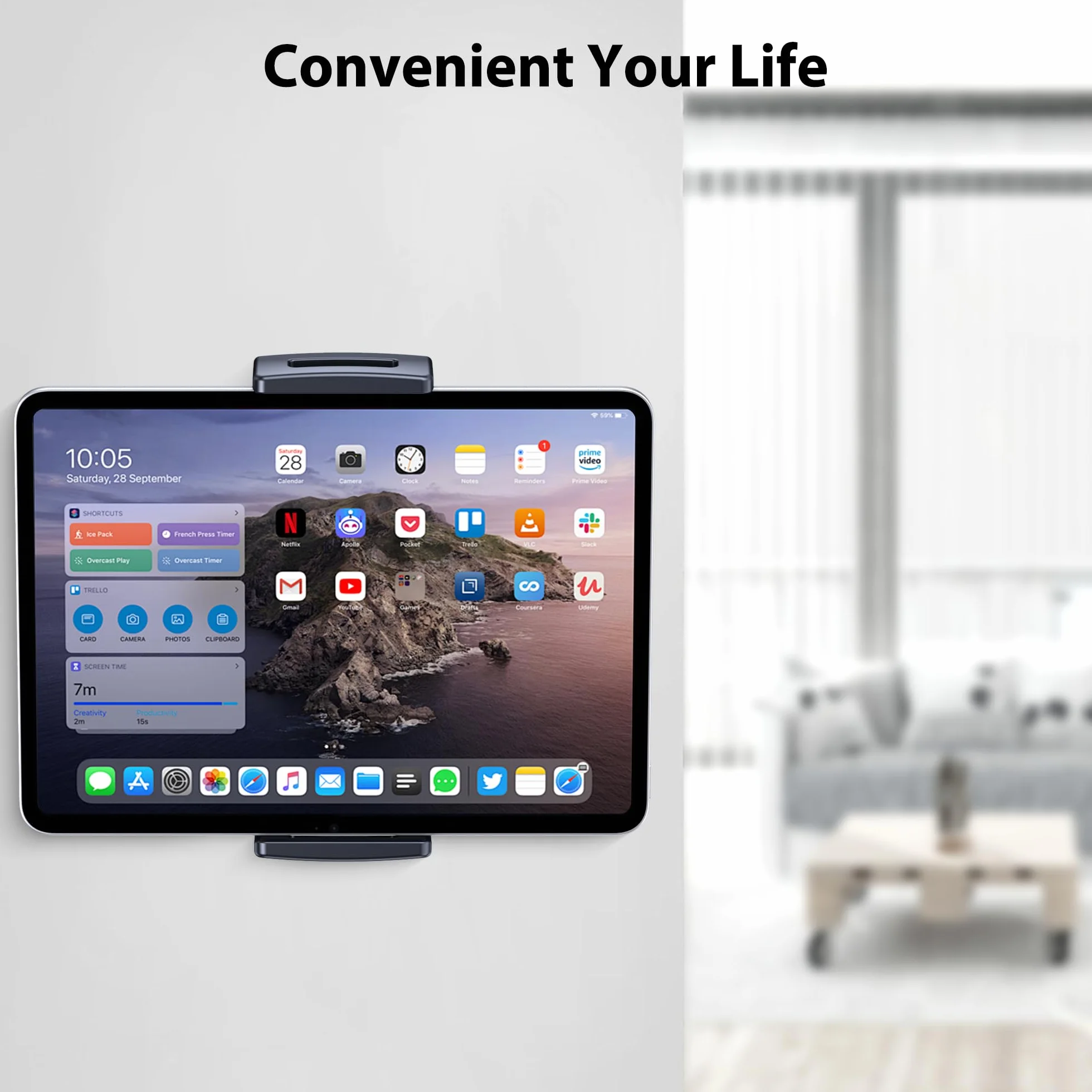 CreaDream Uchwyt ścienny na tablet, regulacja 360° do uchwytu ściennego iPada, stojak z metalową podstawą, kompatybilny z iPad Pro, Mini, Air, telefonami, wszystkimi urządzeniami 4,7-13"