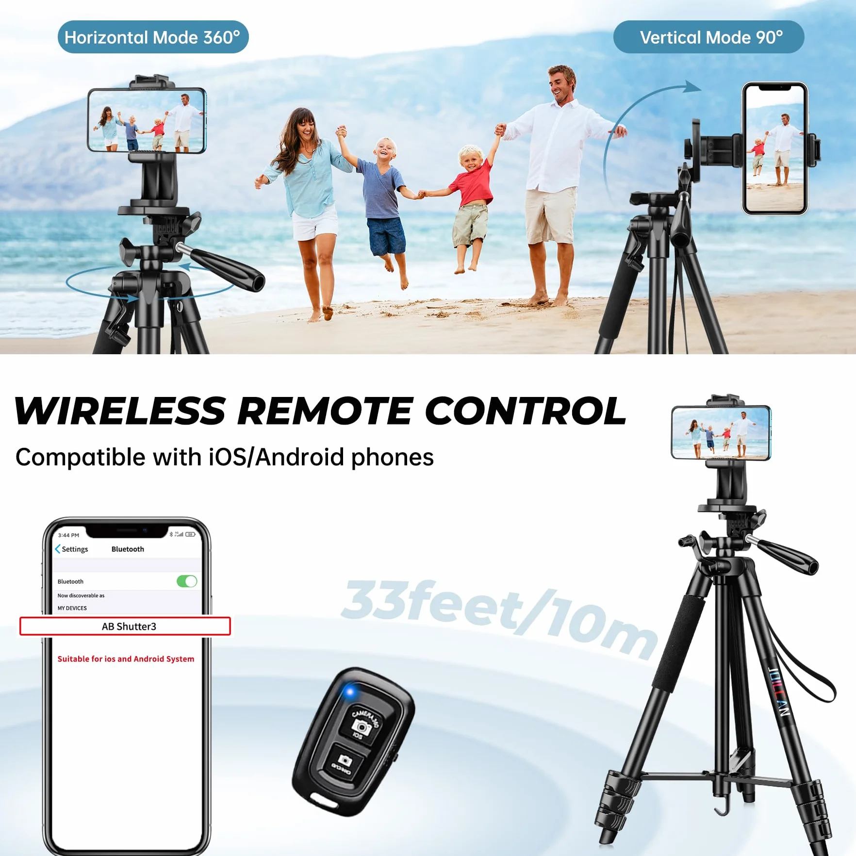 JOILCAN Statyw do telefonu iPhone 172.0 cm, wysuwany statyw do telefonu komórkowego z pilotem, uchwyt na smartfona z uchwytem na zimną stopkę, lekkie statywy do aparatu, wysuwane statywy do iPhone'a