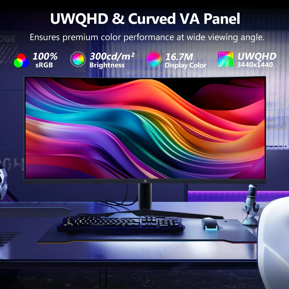 Z-Edge Monitor Gamingowy Zakrzywiony 34” 21:9 ultraszeroki UWQHD 3440x1440, 165 Hz, MPRT 1 ms, 1500R VA, FreeSync, podstawa regulowana wysokości i pochylenia, HDMI 2.0, DP 1.4, oświetlenie RGB