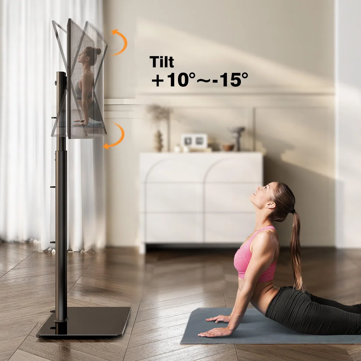 Uniwersalny stojak pod telewizor z wychylnym o 100 stopni, stojak na telewizor, z regulacją wysokości i nachyleniem, do telewizorów LCD LED OLED, HT1001BP