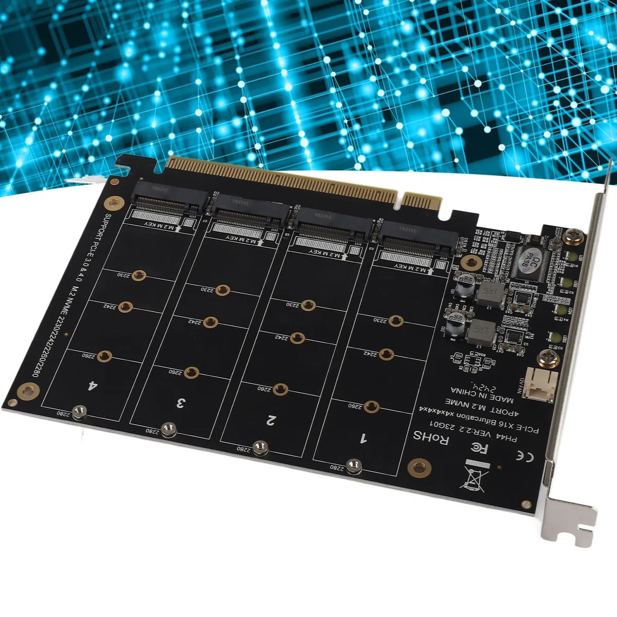 4-portowa Karta Rozszerzeń Kontrolera Hosta NVMe do PCI-e, Adapter M.2 NVME do PCIe X16, Karta Rozszerzenia Czytnika Dysków Twardych z Kluczem M(ph44)