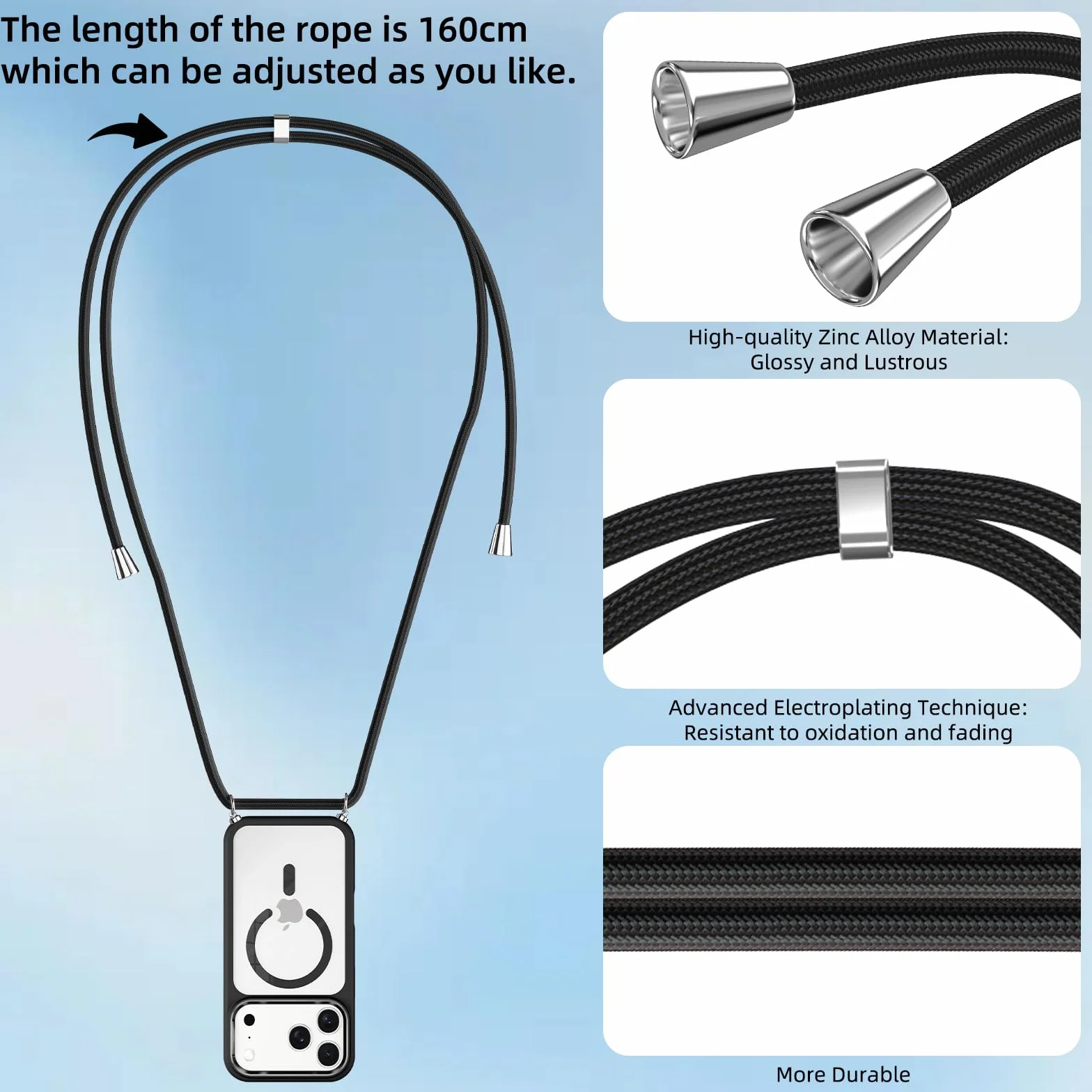 Pnakqil Magnetyczne etui na iPhone'a 17 Pro ze smyczą, kompatybilne z MagSafe, twarde etui PC cienkie silikonowe TPU odporne na wstrząsy zderzak ochronny ze sznurkiem naszyjnik pasek na ramię etui