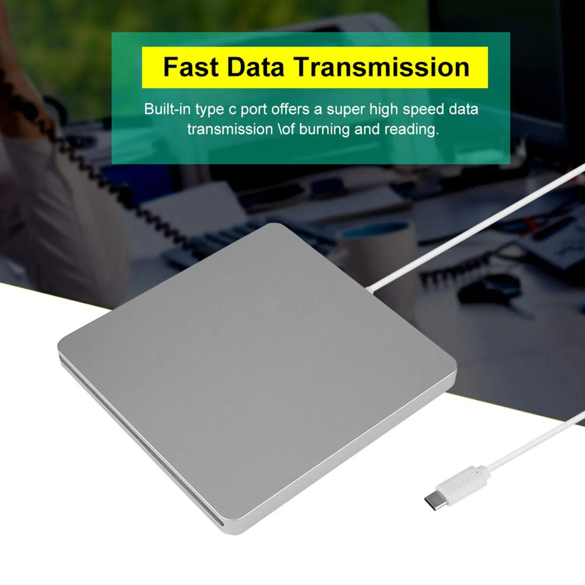 Tosuny Zewnętrzny napęd DVD USB C, nagrywarka CD/DVD, ciche gniazdo do nagrywania jednym przyciskiem, zewnętrzna nagrywarka do Mac OSX SE/ME/2000/XP i Plug and Play