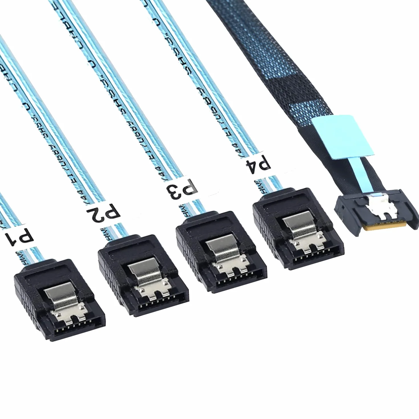 Mini SAS MCIO STR PCI-E 5.0 SFF-8654 Slimline SAS 4i 38Pin męski na 4X SATA żeński przedłużacz 0,8 m