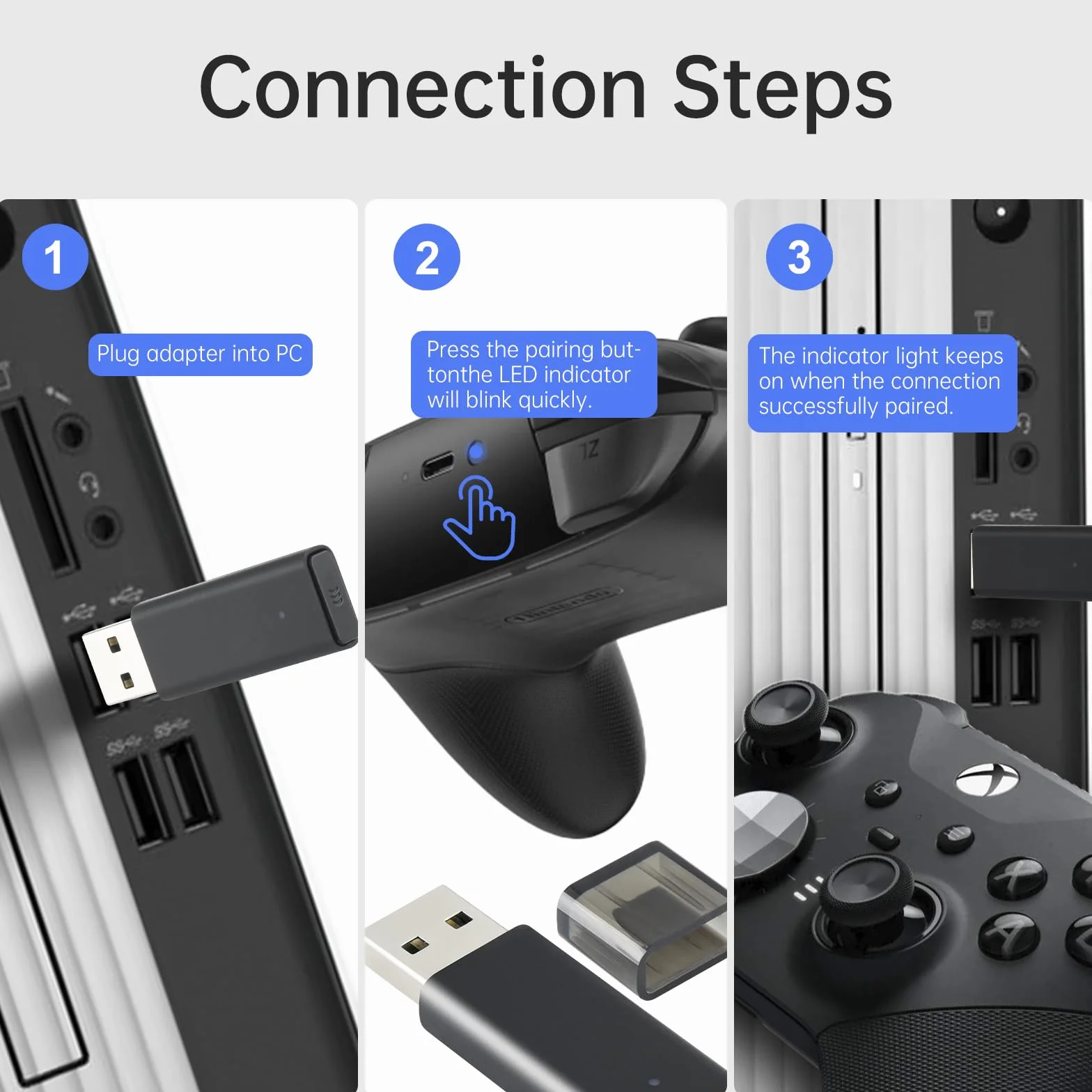 ELUTENG Bezprzewodowy adapter do Xbox One, Kompaktowy adapter odbiornika USB do gier bezprzewodowych, Kompatybilny z kontrolerami Xbox One X/S/Elite/Elite 2 na PC Windows 11/10/8/7