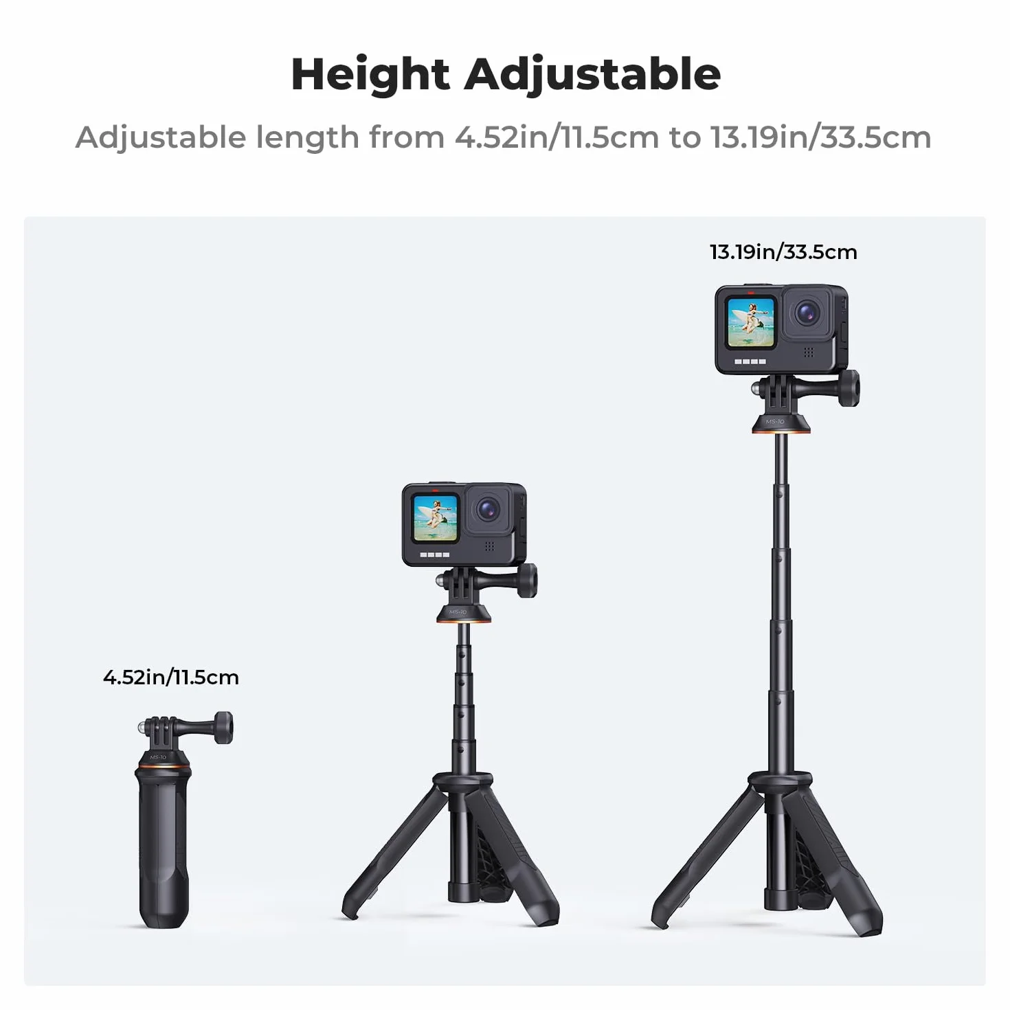 K&F Concept Statyw do selfie Stick 33,5 cm, przenośny uchwyt do GoPro Hero 13/12/11/10/9/8/Max, DJI Osmo Action 5/4/3/2/1, Insta360 X5/X4/X3/Ace Pro, czarny