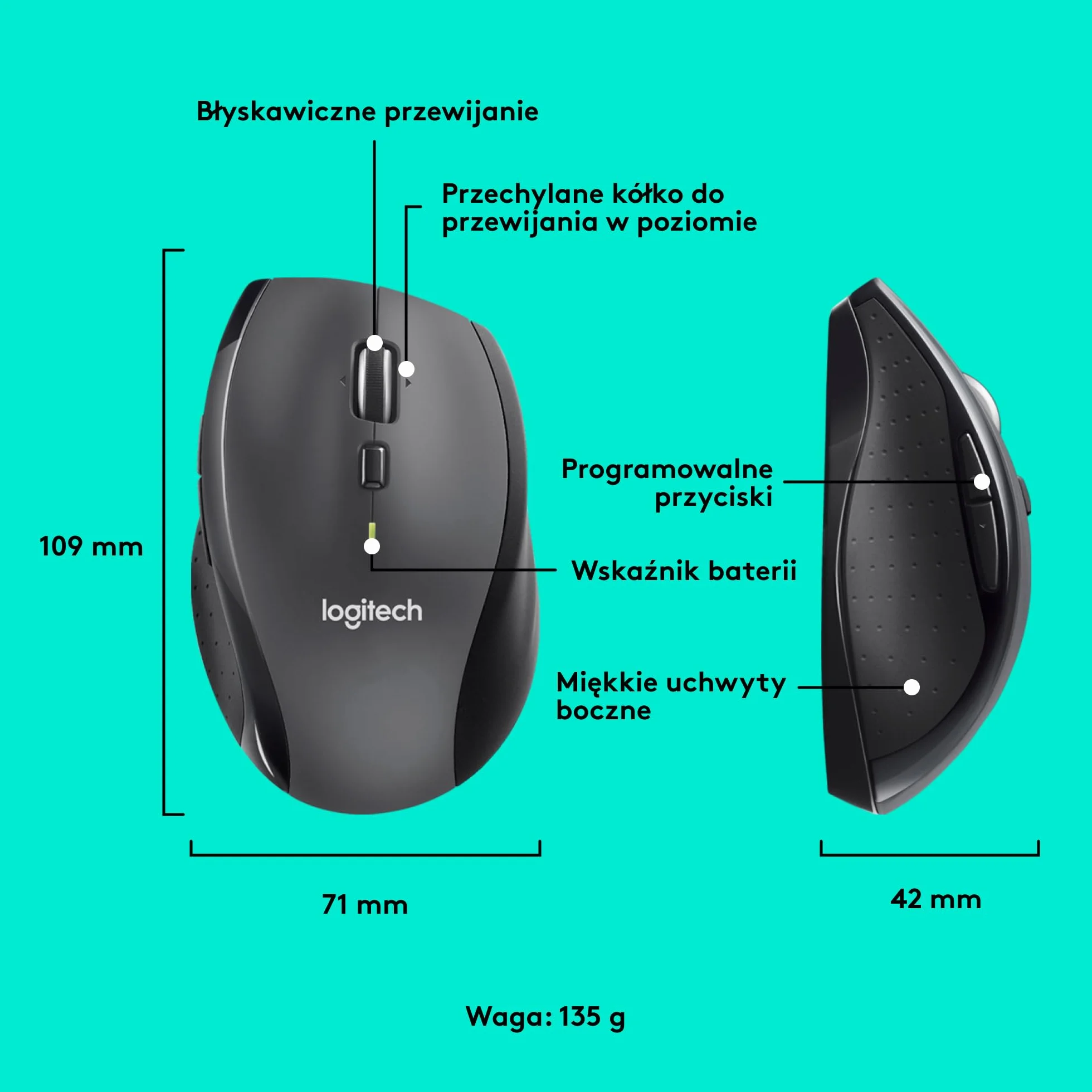 Logitech M705 Marathon Mysz bezprzewodowa 2,4 GHz 1000 DPI 5 przycisków Grafitowy