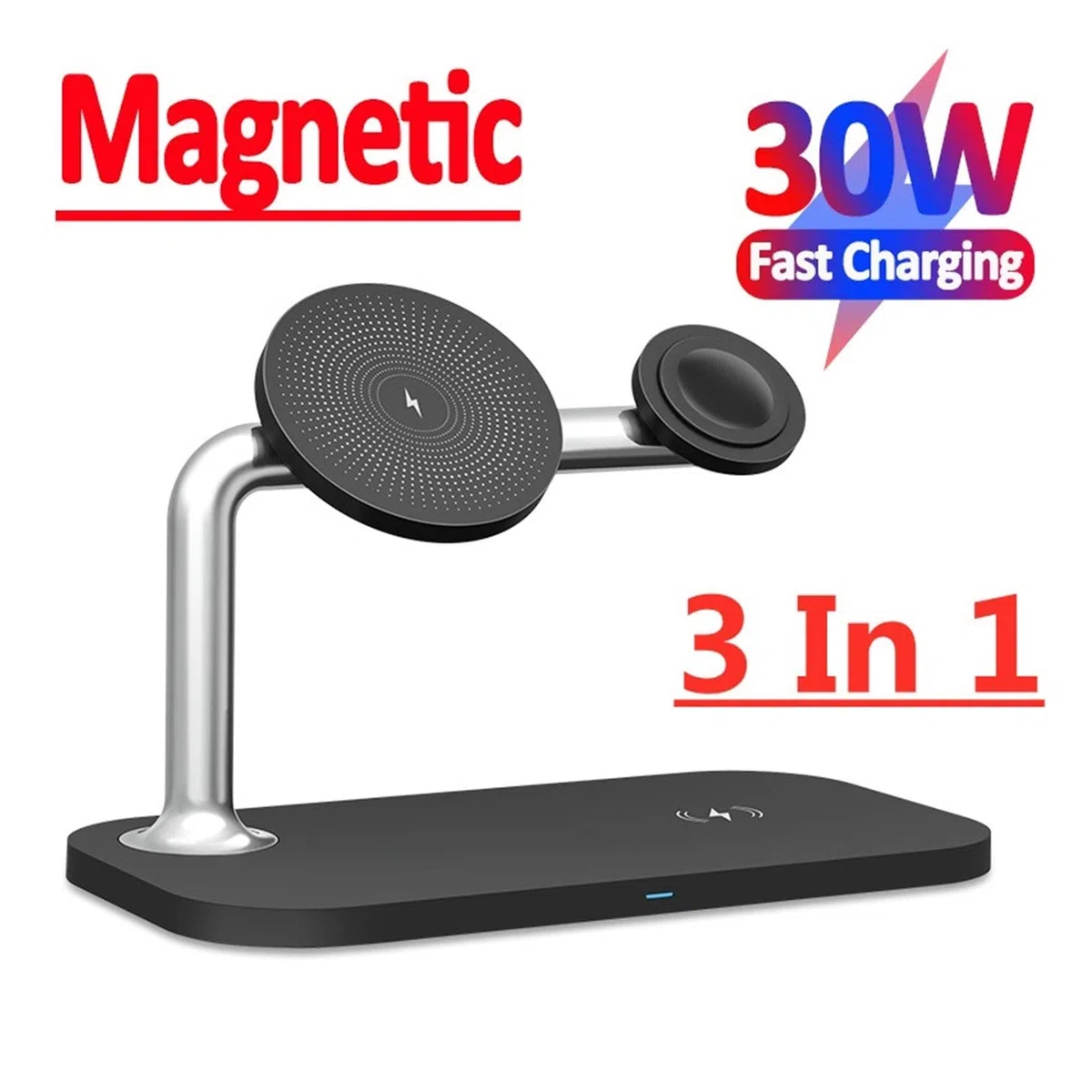 Magnetyczna bezprzewodowa ładowarka 30 W 3 w 1 Stojak na telefon Zegarek Magnetyczna bezprzewodowa stacja ładująca Szybkie ładowanie słuchawek Kompaktowy i mocny(Model JD85-01)