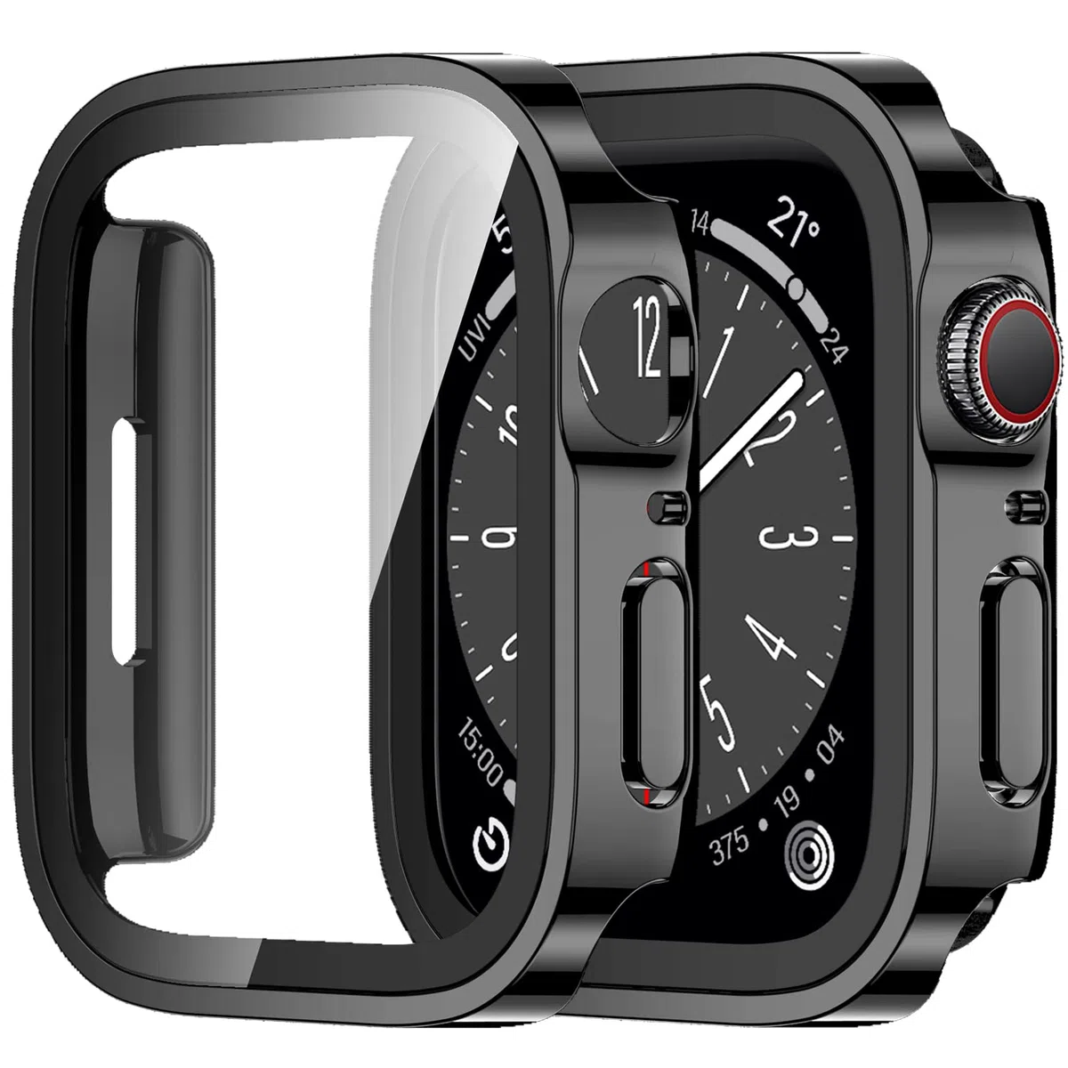 Amizee Etui kompatybilne z Apple Watch Series 8/7, 45 mm, z wbudowanym zabezpieczeniem ekranu, niezwykle cienkie, twarde, z poliwęglanu (PC), prosta krawędź, 2 szt., czarne