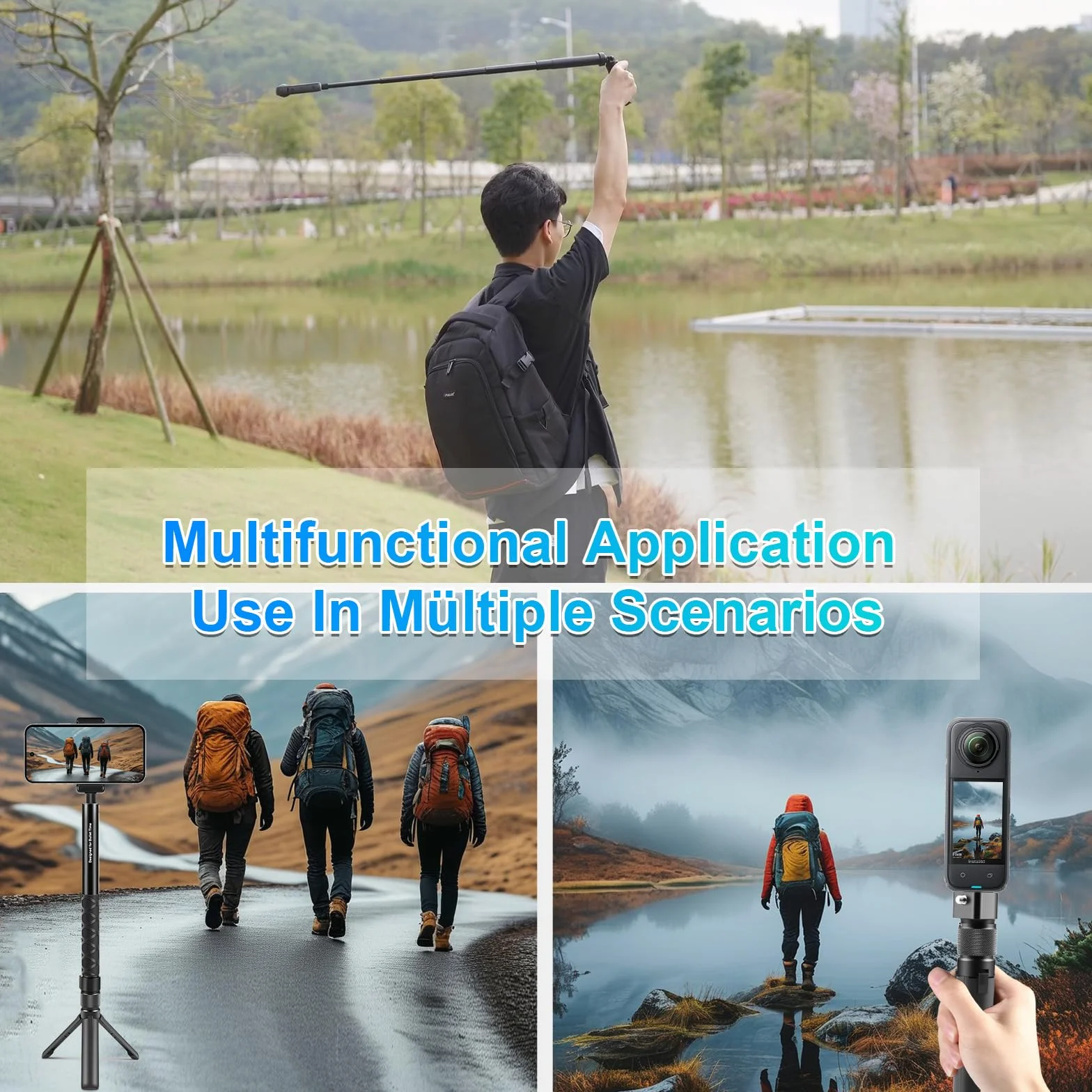 PULUZ Insta 360 x 4 statyw Insta 360 Bullet Time Handle, mini statyw z podwójnym 1/4 cala do Insta360 One X2, X3, X4, do Gopro Hero 12 11 10 8 7 6 5
