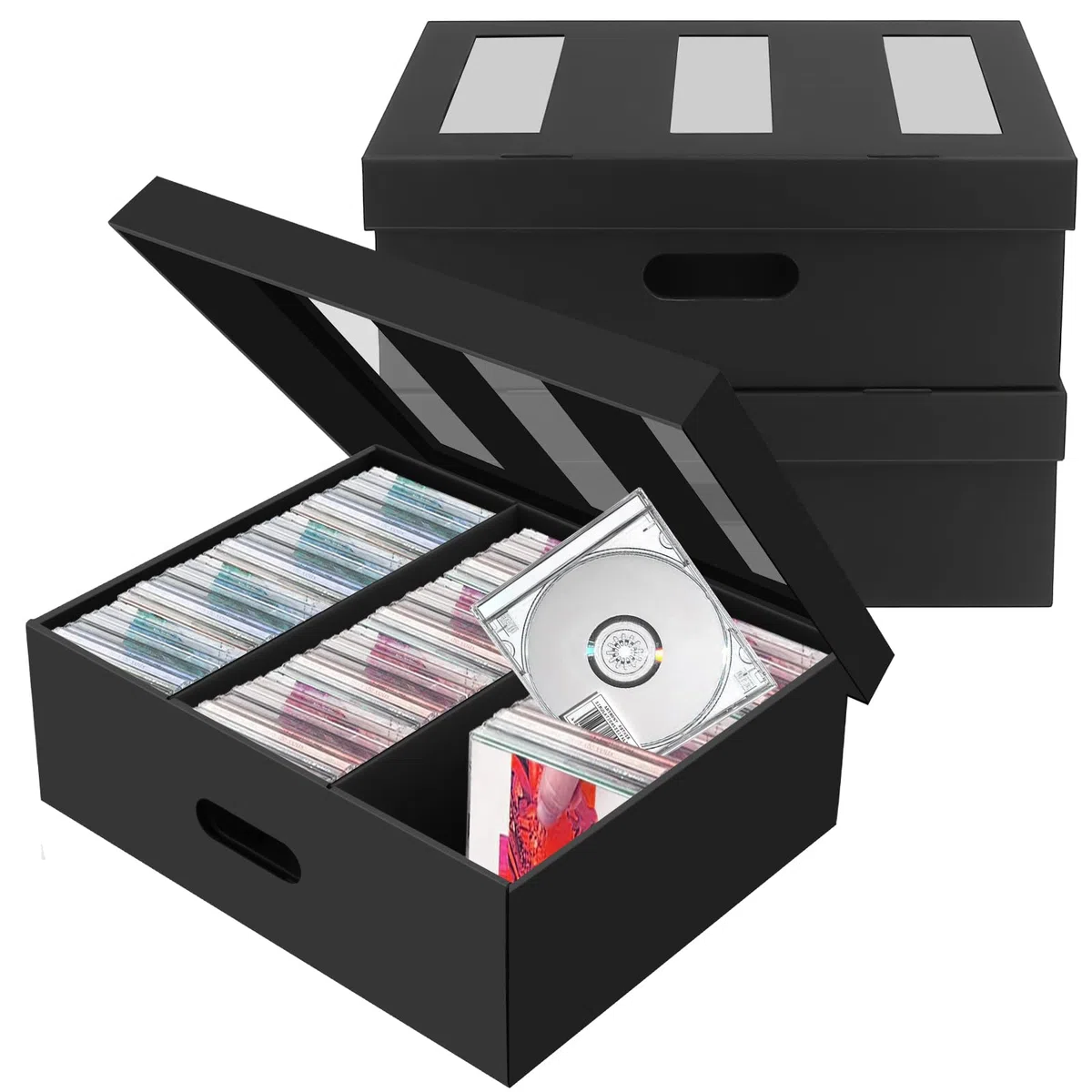 AOBOPLE Pudełko do przechowywania płyt CD, 3 sztuki, 3 przegródki, etui na 180 płyt CD w pełnym etui na biżuterię, 360 płyt CD w smukłych etui i 990 płyt CD w etui na płyty CD/DVD