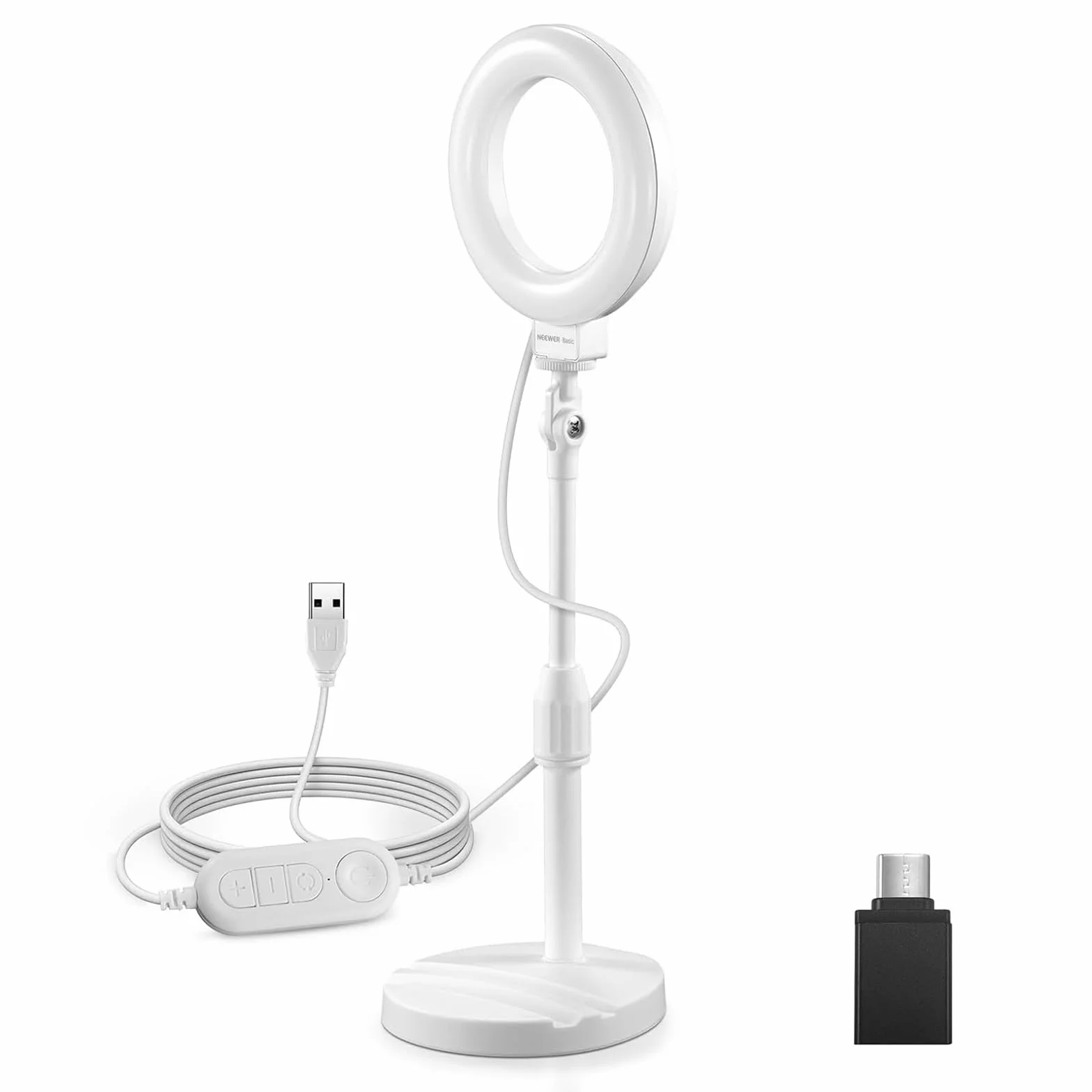 NEEWER Podstawowe 5"/13 cm Obręcz Biurko z Uchwytem, 10 W LED Selfie Światło z Podstawą Telefon Kompatybilny z iPhone Do Nagrywania Laptopa Kamera Internetowa Zoom Wideokonferencja Oświetlenie