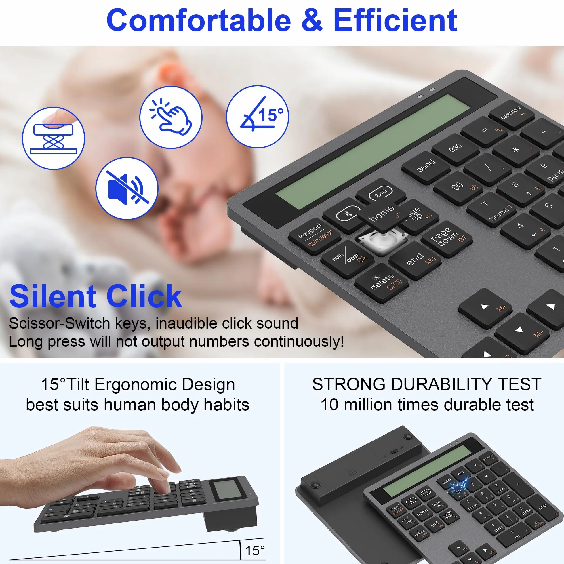 Blok numeryczny Bluetooth i 2,4 G – 34 przyciski Numpad z kalkulatorem – smukłe bloki numeryczne, bezprzewodowa, przenośna podkładka numeryczna Bluetooth do MacBook, iMac, Windows, laptopa, komputera