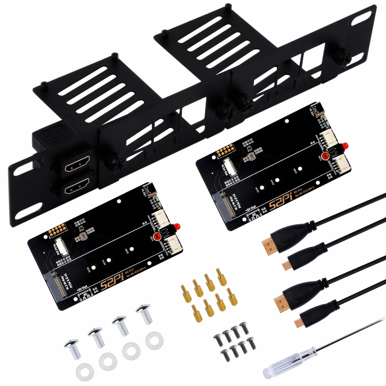 GeeekPi 10-calowy uchwyt 1U do Raspberry Pi 5, adapter PCIe M.2 NVMe SSD, kompatybilny z DeskPi RackMate T0/T1/T2/TT