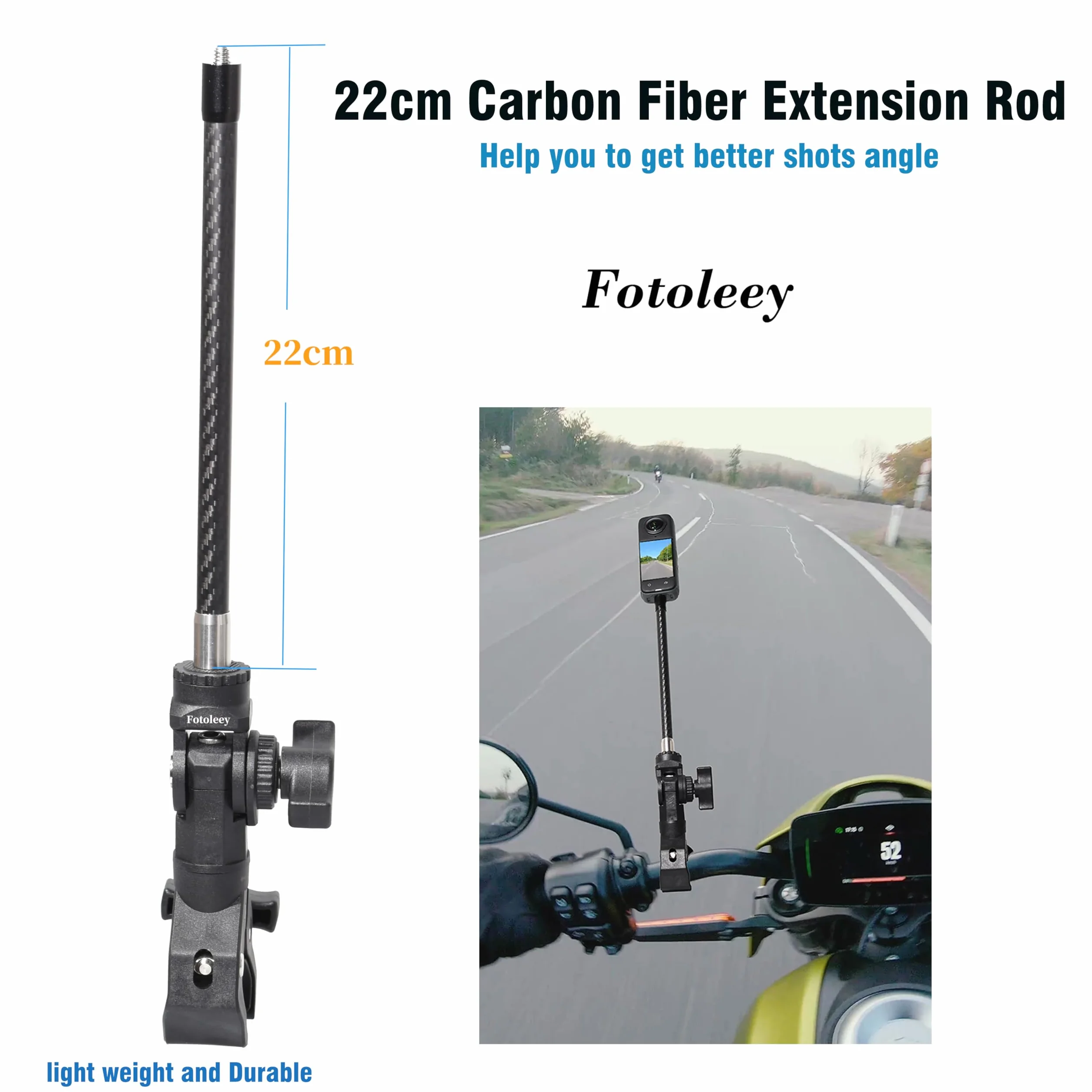 360 uchwyt na kamerę motocyklową, uchwyt na kierownicę rowerową do Insta360 X5, X4, X3, X2, Ace Pro, Ace, GoPro z drążkiem przedłużającym
