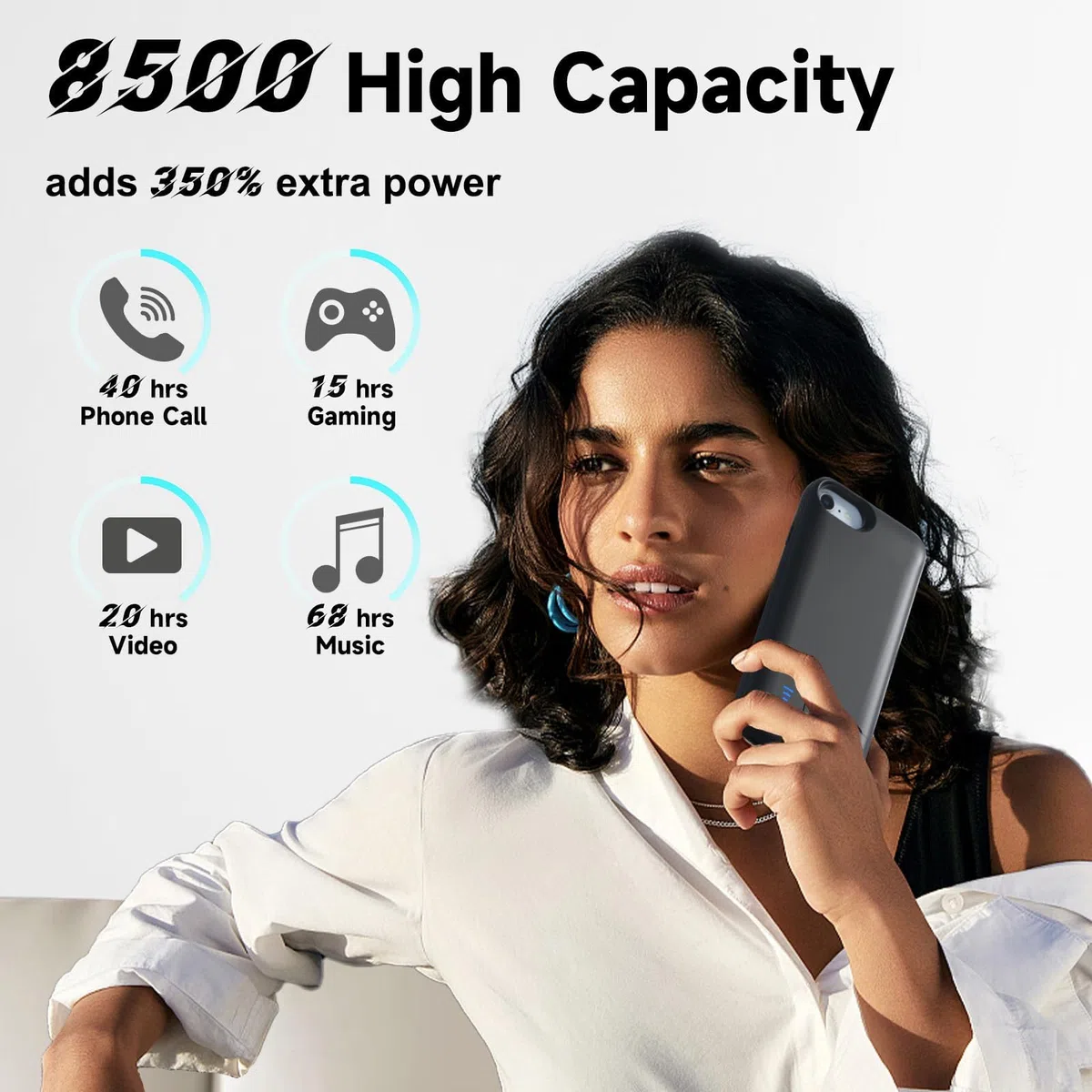 Etui na baterie do iPhone'a 8/7/6S/6/SE 2020 (11.9 cm), szybka ładowarka 8500 mAh, wąska, rozszerzona, ładowana, przenośna bateria ochronna zapasowa - czarne