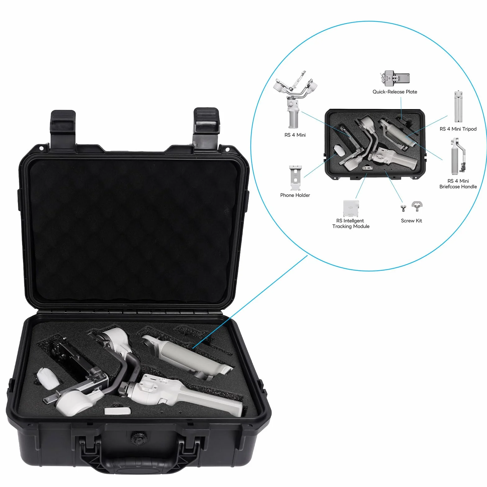 DF DIGITALFOTO Wodoodporna twarda obudowa do DJI RS4 Mini Gimbal, amortyzacja wstrząsów i antykolizyjna, do przechowywania zdjęć na świeżym powietrzu, Czarny, Na zewnątrz