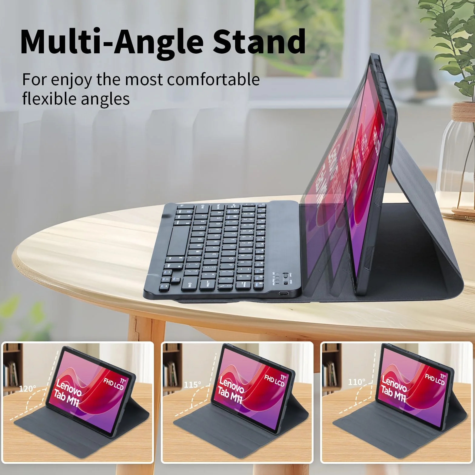 Keyboard Case for Lenovo Tab M11 11-calowy model 2024 (TB330FU/TB330XU) z myszką, odłączaną bezprzewodową klawiaturą Bluetooth, ultracienkie etui,Black