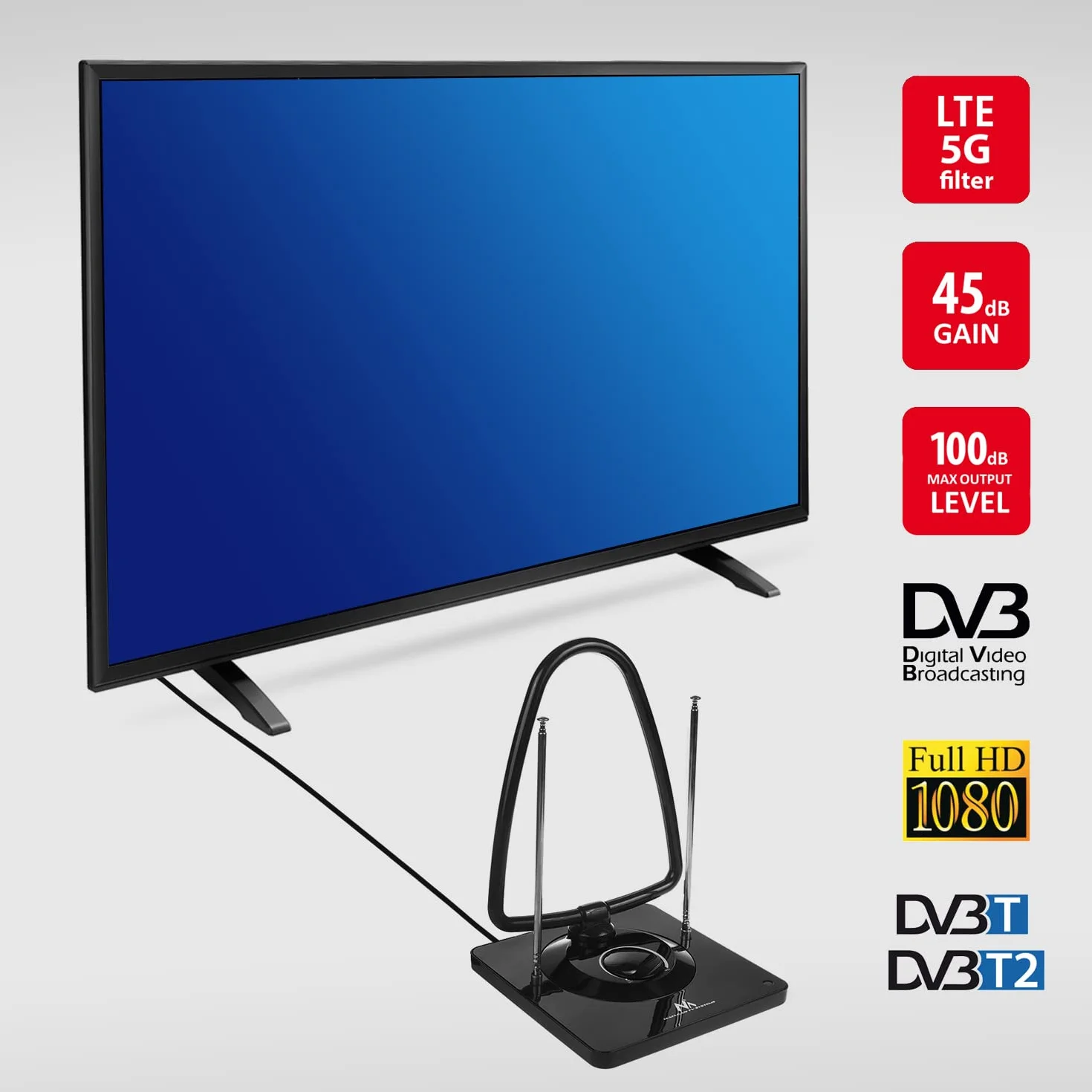 Maclean MCTV-963 Aktywna Antena DVB-T DVB-T2 45 dB Czarny