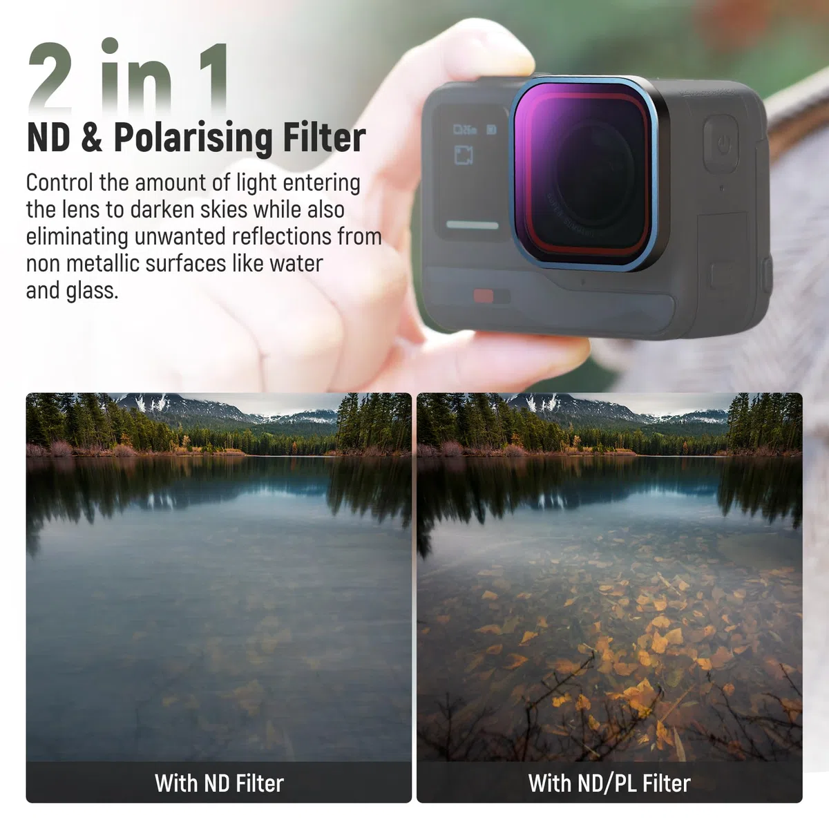 NEEWER Zestaw filtrów ND/PL kompatybilny z Insta360 ACE PRO, 4-pak ND8/PL ND16/PL ND32/PL ND64/PL akcesoria do kamer akcji CPL polaryzacyjny i filtr ND 2 w 1, zestaw filtrów polaryzacyjnych i