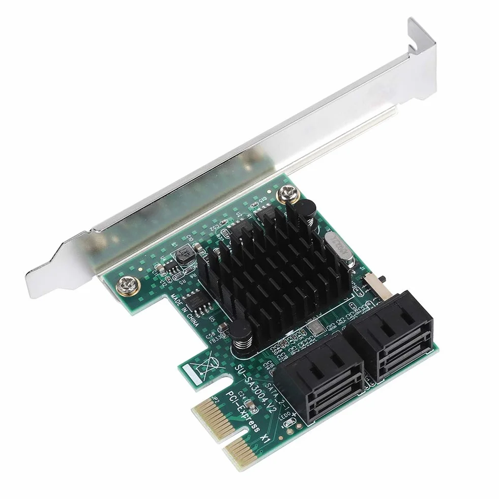 Goshyda Karta rozszerzeń SATA 3.0, 4-portowa karta rozszerzeń PCIE do SATA 3.0, adapter karty kontrolera 6G z większym radiatorem i przegrodą 2U