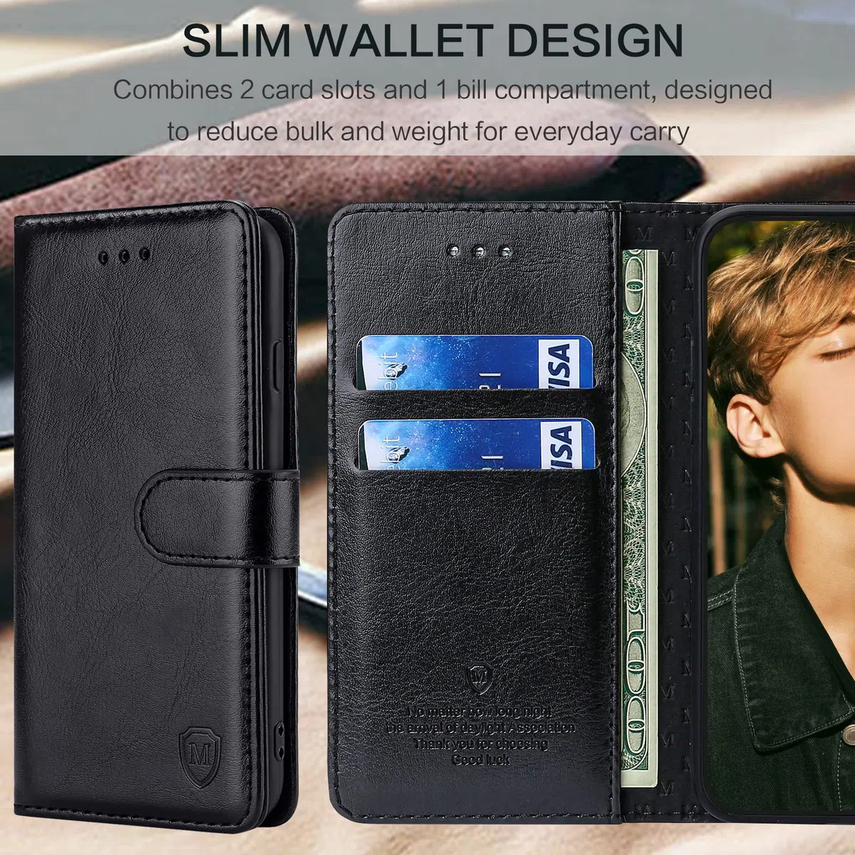 FMPCUON Etui do Samsung Galaxy A15, skórzane etui Galaxy A15, etui z klapką premium ze skóry PU, z zatrzaskiem magnetycznym do Samsung Galaxy A15, czarny