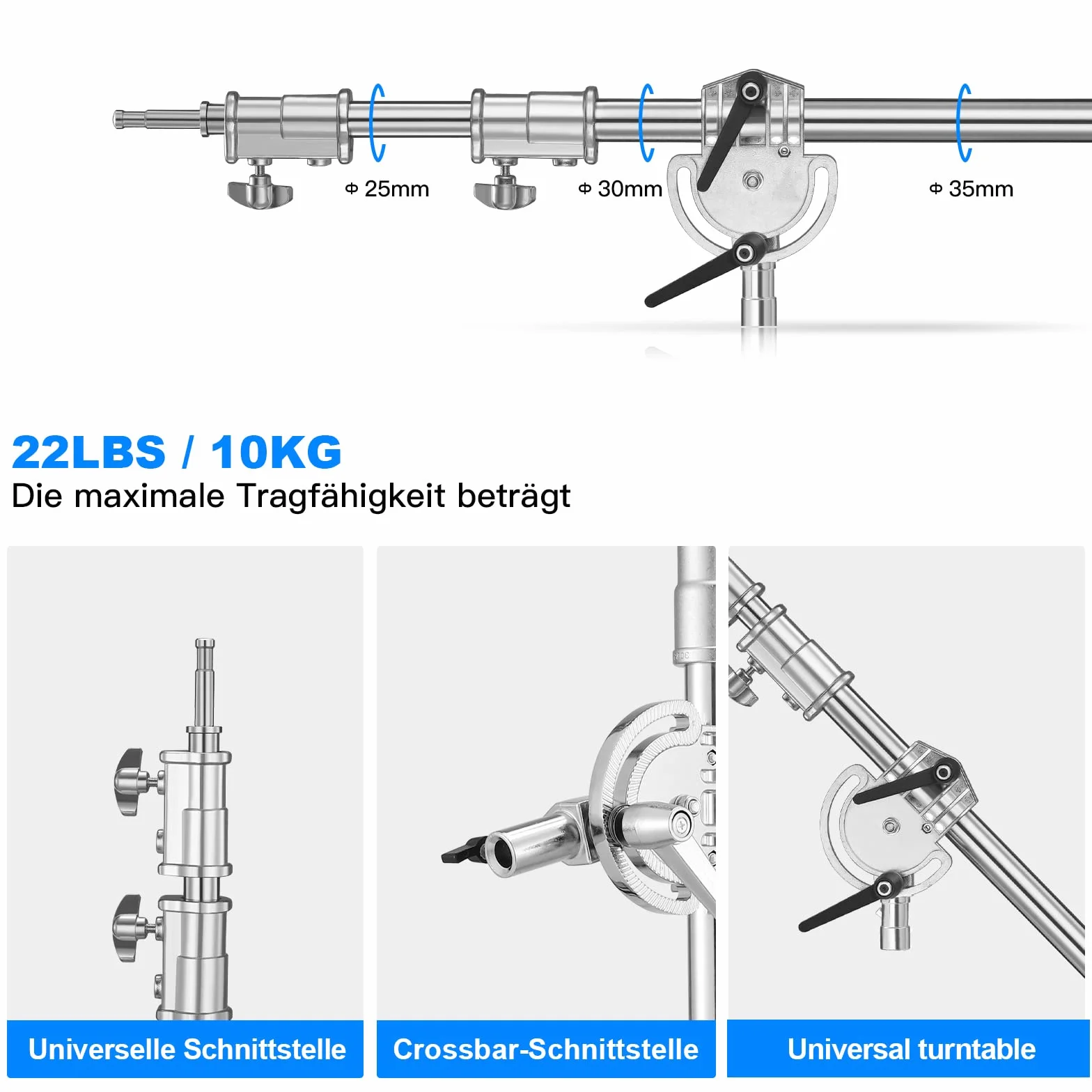 Soonpho Metalowa ciężka szubienica do stojaka, srebrna, ramię wysięgnika 3,6 m do 20 m, stojak na ramię C z workiem na piasek i zaciskiem do studia Monolight Softbox reflektor
