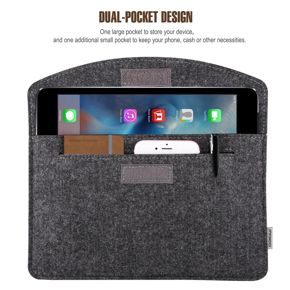 MoKo Universal 7-8 Inch Felt Sleeve Case - Portable Felt Protective Case for iPad Mini (6th Gen) 8.3 Inch 2021, iPad Mini 5/4/3/2/1, Galaxy Tab S2 8.0, Tab A 8.0, ZenPad Z8s 7.9, Dark Grey