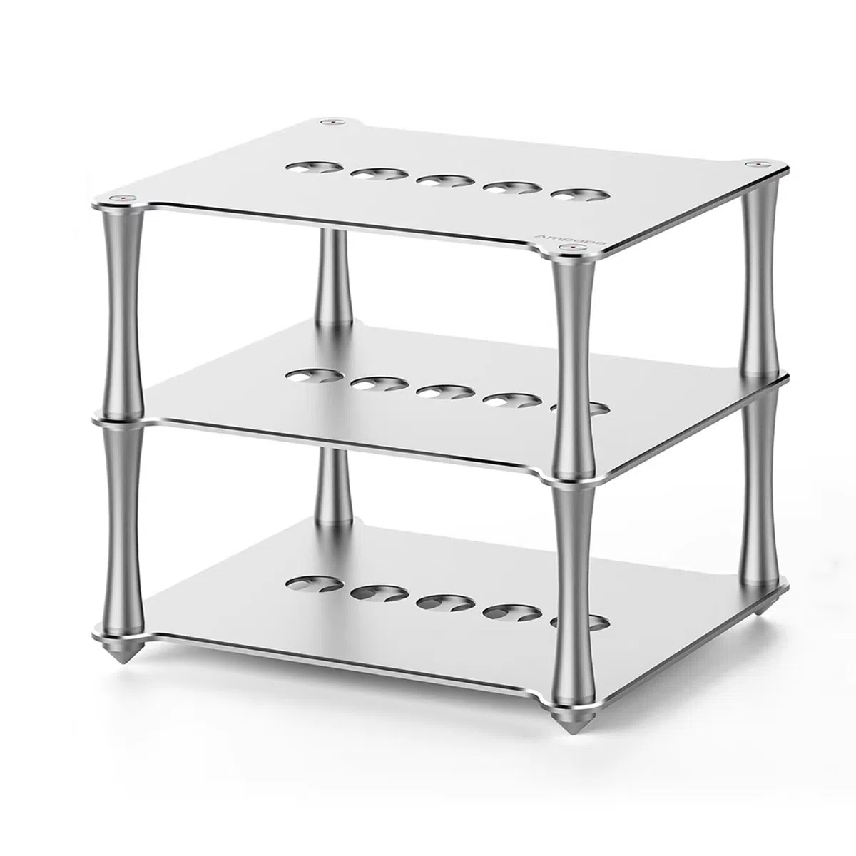 Mini stojak na komponenty audio, 3-poziomowy stojak na wzmacniacz, stojak na biurko ze stopu aluminium, z wentylowanymi otworami, do sprzętu audio HiFi, wzmacniacz Dac, srebrny
