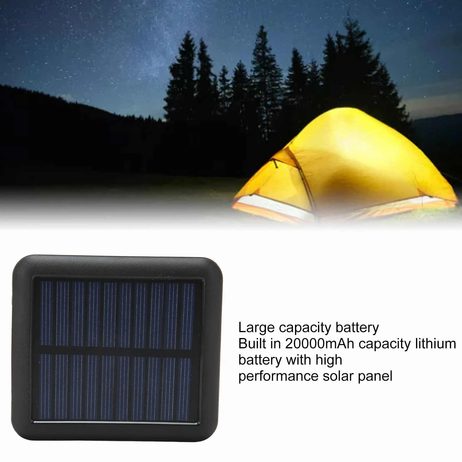 Solar Power Bank Ładowarka do Telefonów Komórkowych, 20000 MAh Podwójne Porty Wyjściowe Przenośna Słoneczna ładowarka do Telefonów z Wyświetlaczem Mocy i latarką, na Zewnątrz, (Czarny)