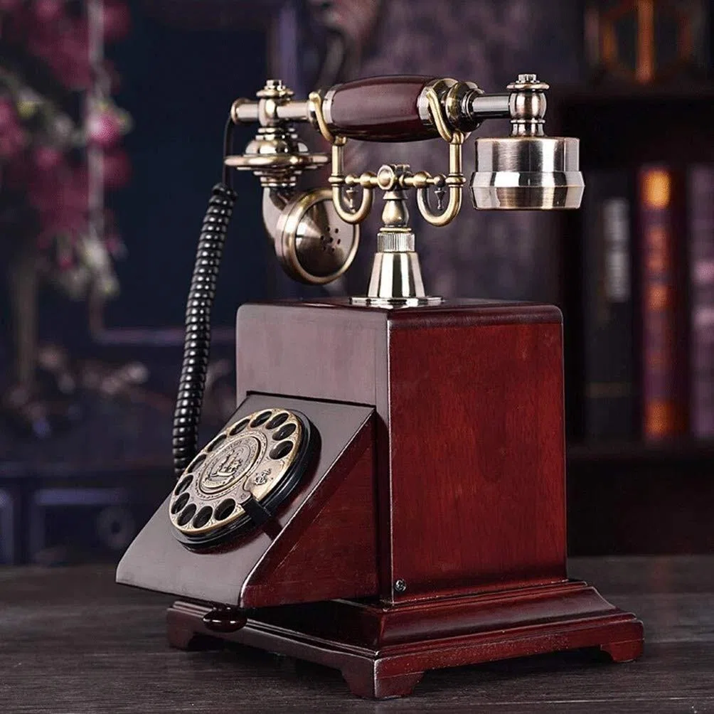 Amerykańskie antyczne staromodne telefony, lite drewno, dzwonki mechaniczne, bez użycia rąk, europejskie, wiejskie, retro, domowe, stacjonarne, biurowe, telefon stacjonarny