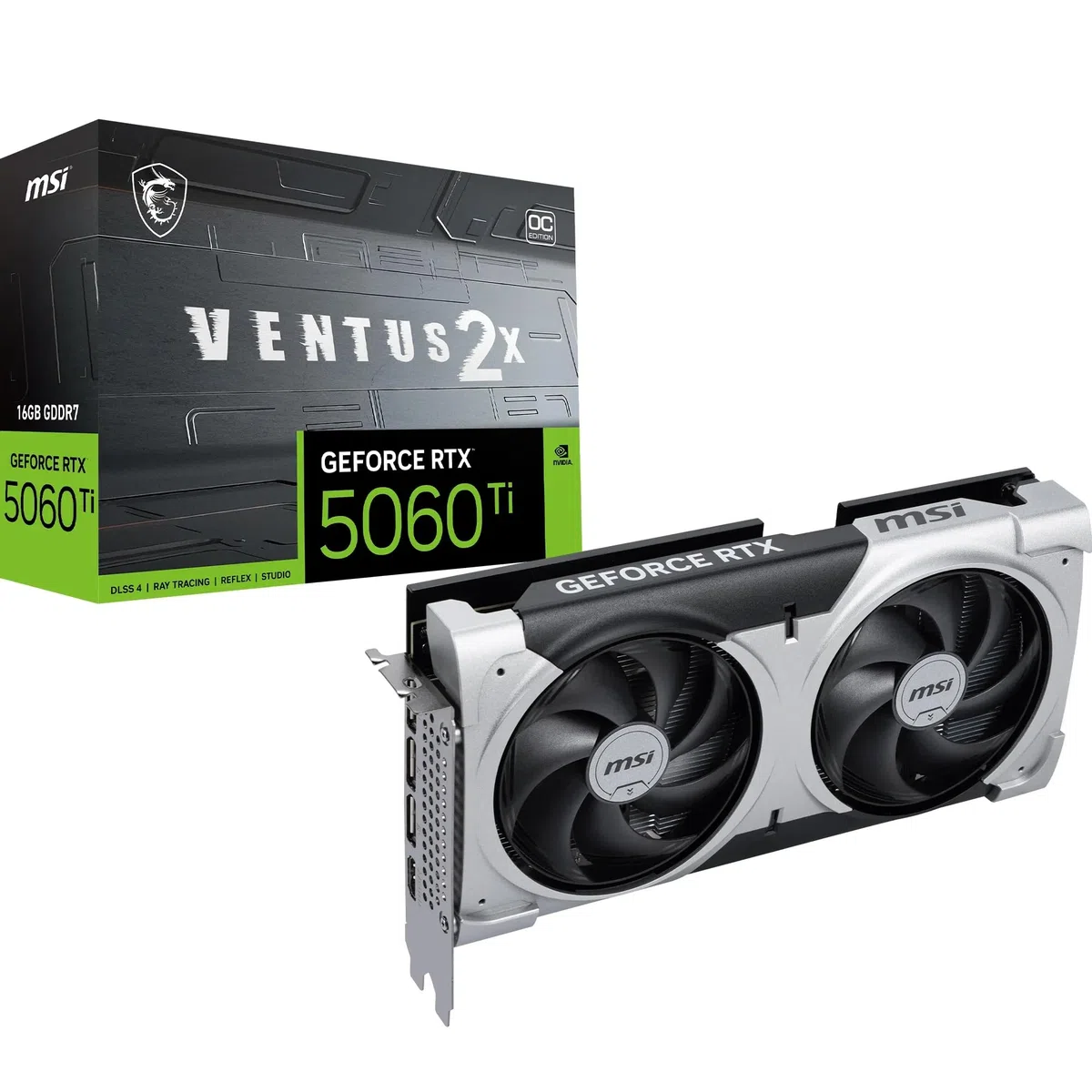 MSI Karta graficzna GeForce RTX 5060 Ti 16G VENTUS 2X OC PLUS - GPU RTX 5060 Ti, 16 GB GDDR7 (28 Gb/s/128-bit), PCIe 5.0 - podwójny wentylator konstrukcja termiczna (2 x wentylator STORMFORCE) - HDMI