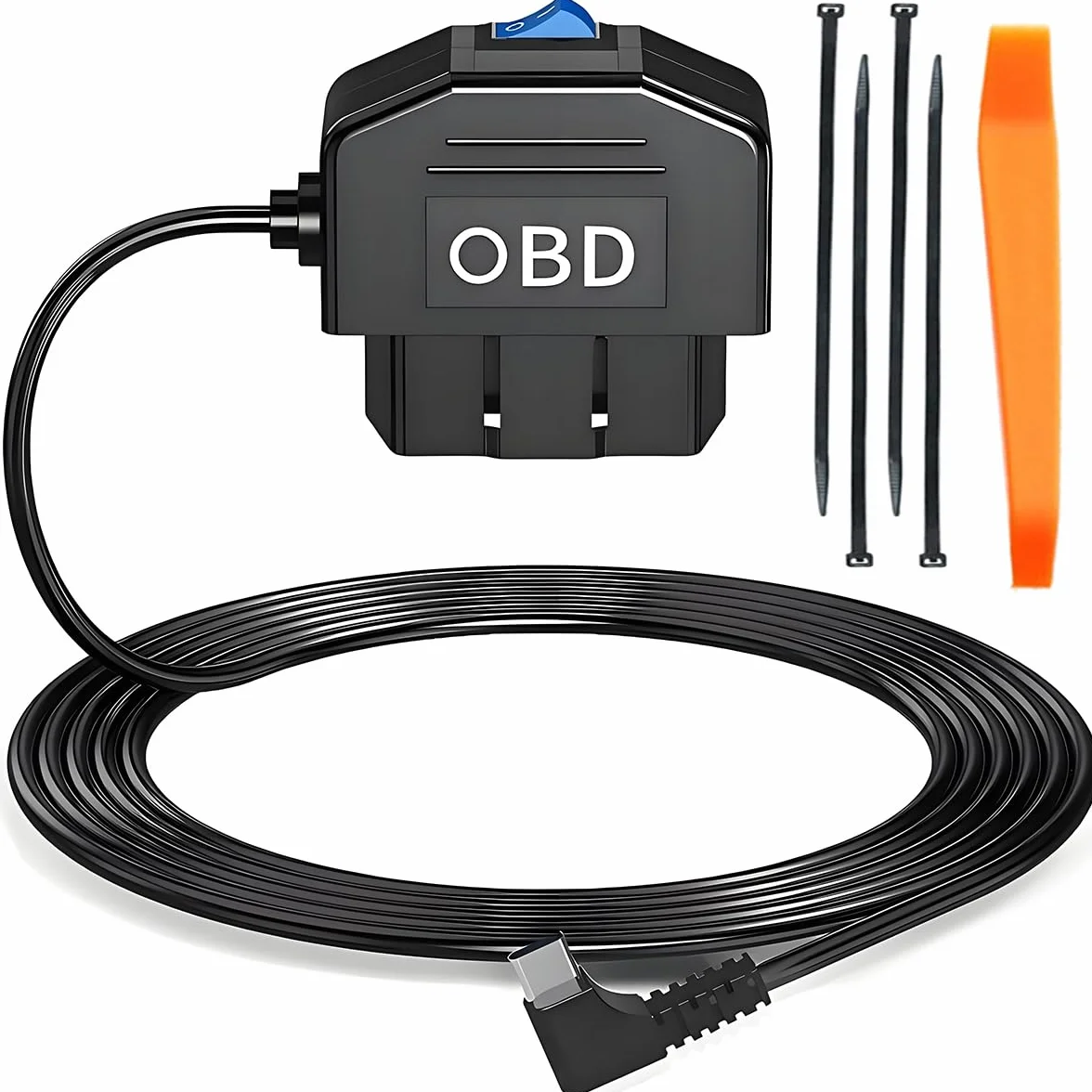 Kabel zasilający Type-C OBD Adapter do Dashcam GPS Radar OBD2 90 stopni 12-24 V do 5V/3 A sztywne złącze