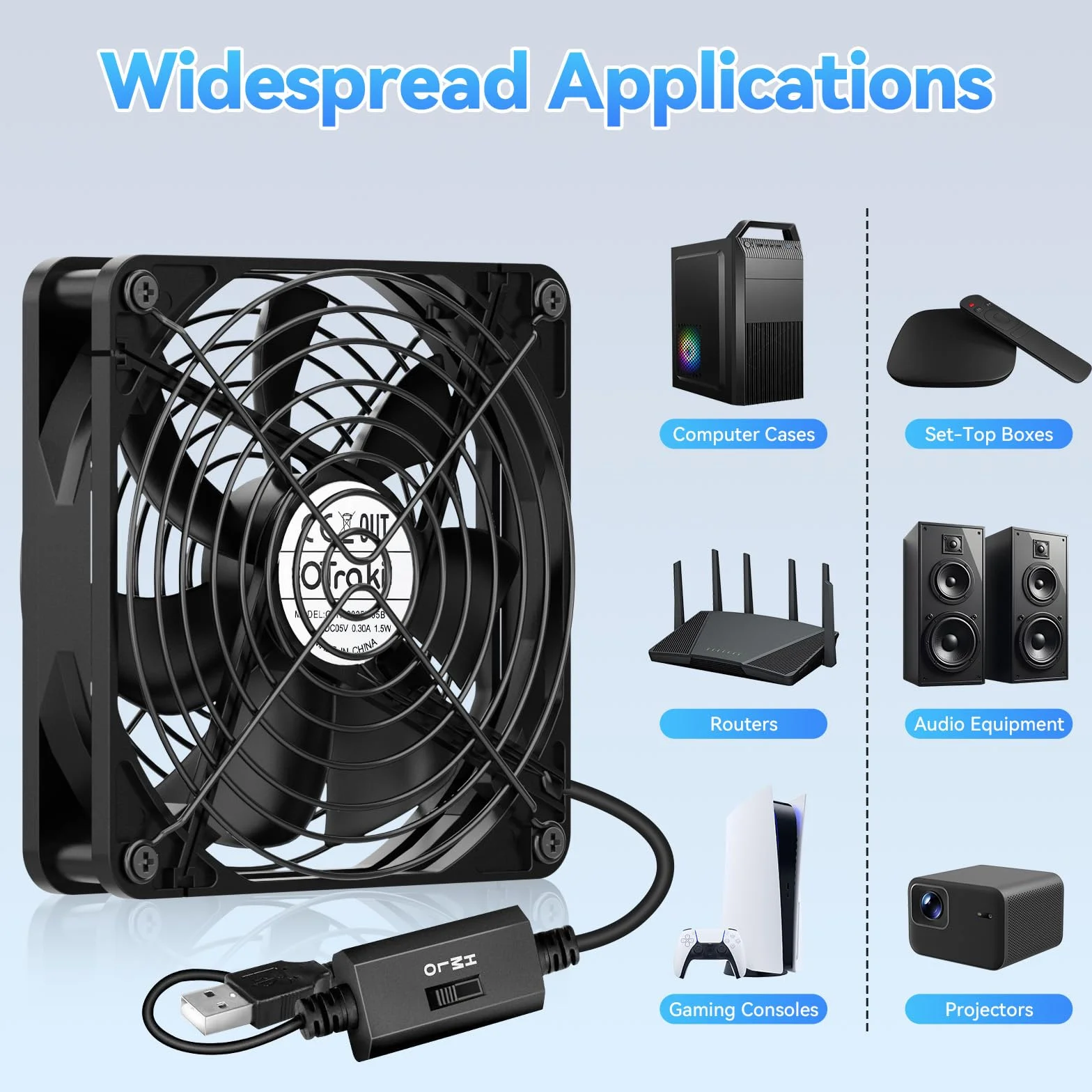 OTraki 120mm USB Wentylator z 3 regulowanymi prędkościami, Wentylator Przenośny PC Wentylator PC 5V, Wentylatory Chłodnicy Do Laptopa/TV Box PS5/PS4