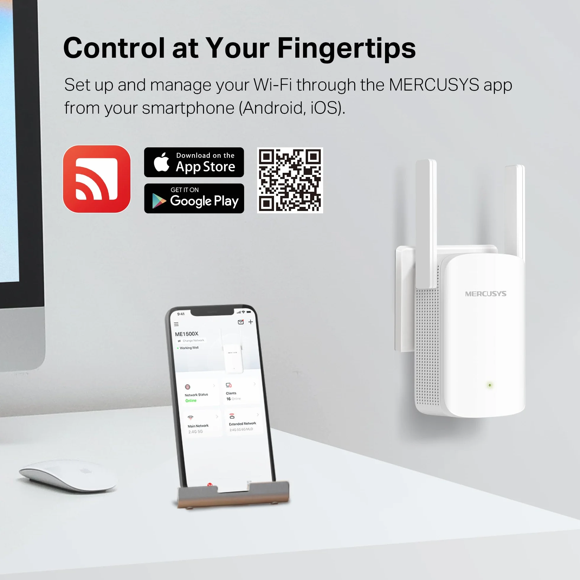 Mercusys TP-Link ME1500X repeater WiFi 6 AX1500Mbps, port Gigabit Ethernet, potężny repeater WiFi do domu, kompatybilny ze wszystkimi skrzynkami internetowymi, 2 antenami zewnętrznymi, WPA3-PSK