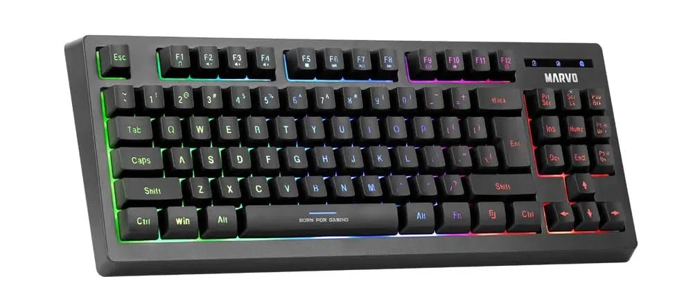 Marvo K607 przewodowa 87 klawiszy, 3-kolorowe podświetlenie LED, pełna ochrona przed duchem, kompaktowa konstrukcja TKL układ membranowa klawiatura do gier, czarna
