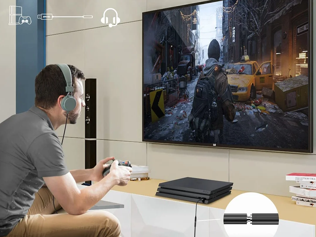 Karta dźwiękowa USB zewnętrzna stereo, gniazdo 3,5 mm, TRRS 4-biegunowy mikrofon, adapter USB na słuchawki do PS4/5, laptopa, PC