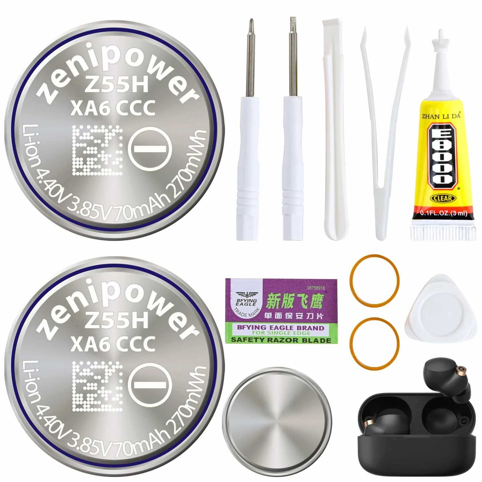 2 sztuki baterii Z55H, nowe ulepszenie z 2024 roku, kompatybilne z WF-1000X WF-1000XM4 WF-1000XM3 WF-SP900 WF-H800 WF-SP700N WF-XB700 WF-C700N WF-C500 WI-SP600N WI-C600N Z narzędziem klejącym 3,85V