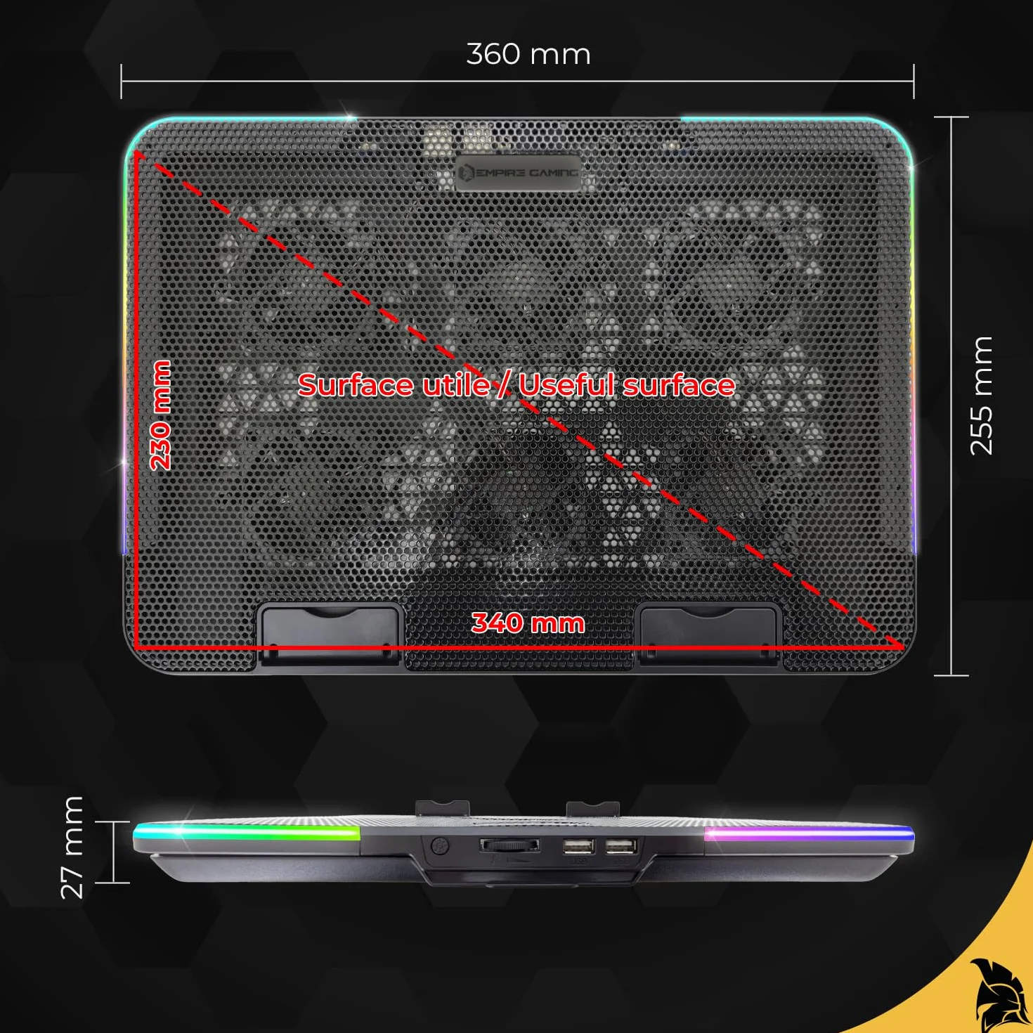 EMPIRE GAMING Guardian C600 chłodziarka do laptopa 12" do 15,6" – 6 wentylatorów – pokrętło prędkości, 7 trybów RGB, 5 regulowanych wysokości, zdejmowany uchwyt