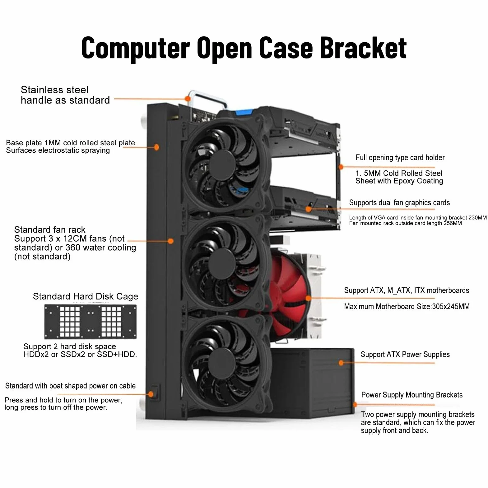 Stojak na Komputer do Gier open pc case Wydajne Chłodzenie Płyta Stalowa Otwarta Obudowa, Otwarty Stojak na Płytkę ATX, Płyta Główna ATX/M/ITX DIY open frame pc case Computerbehuizingen