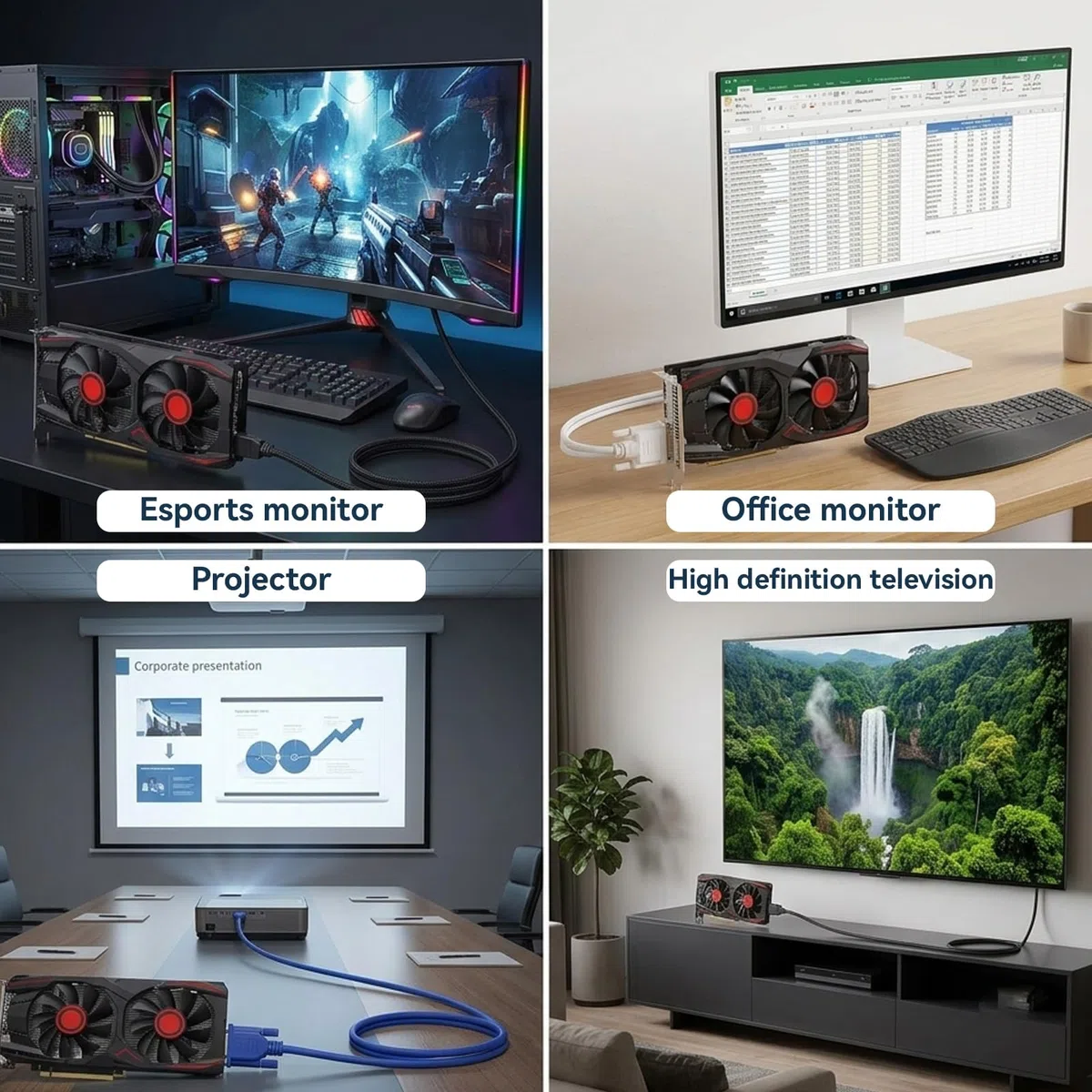HERCHR Karta graficzna wideo PC, 6 GB GDDR5 192BIT podwójny wentylator PCIE 2.0 gniazdo 16X obsługuje interfejs multimedialny DVI VGA HD, karta graficzna do gier na komputer stacjonarny
