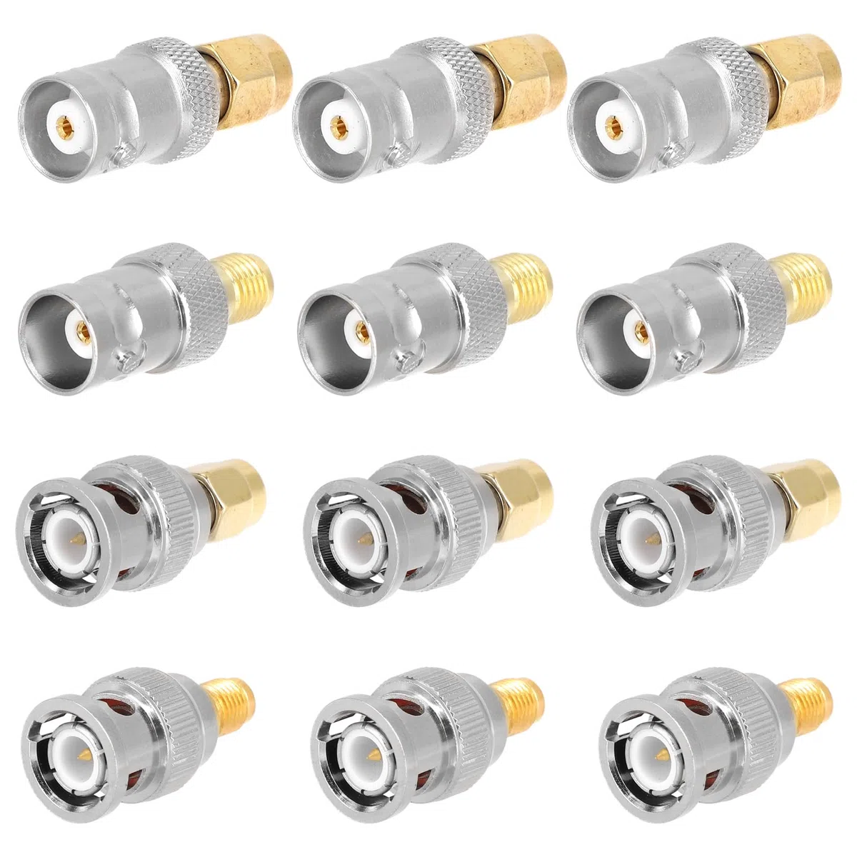 Profesjonalny SMA do BNC Adapter Zestaw, 12szt 50 Ohm RF Współosiowe Złącze Miedź & Stop Kompletny Męski/Żeński Komplet dla Krótkofalówka Antena Router Oscyloskop CCTV Sprzęt Testowy