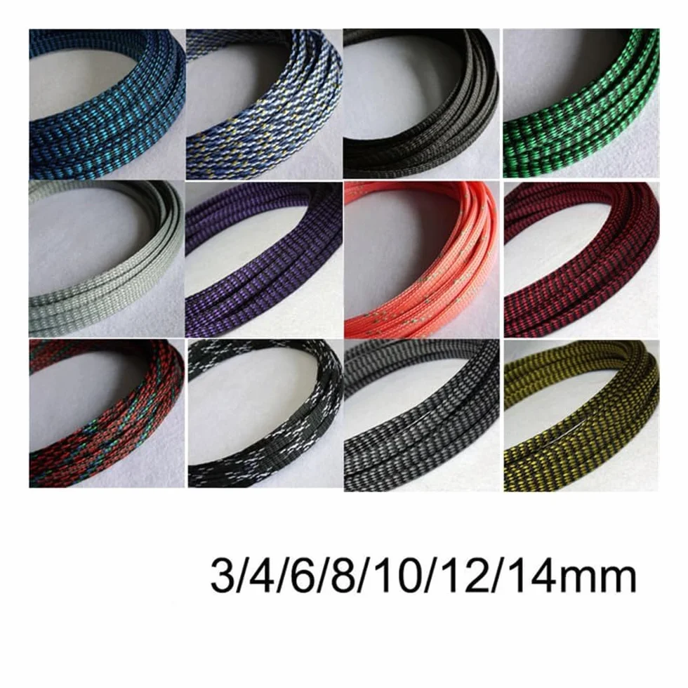 Oplot kablowy 10M 3-14mm Wielokolorowa przędza bawełniana PP, pleciona siatka kablowa z PET(Gbl,12mm)