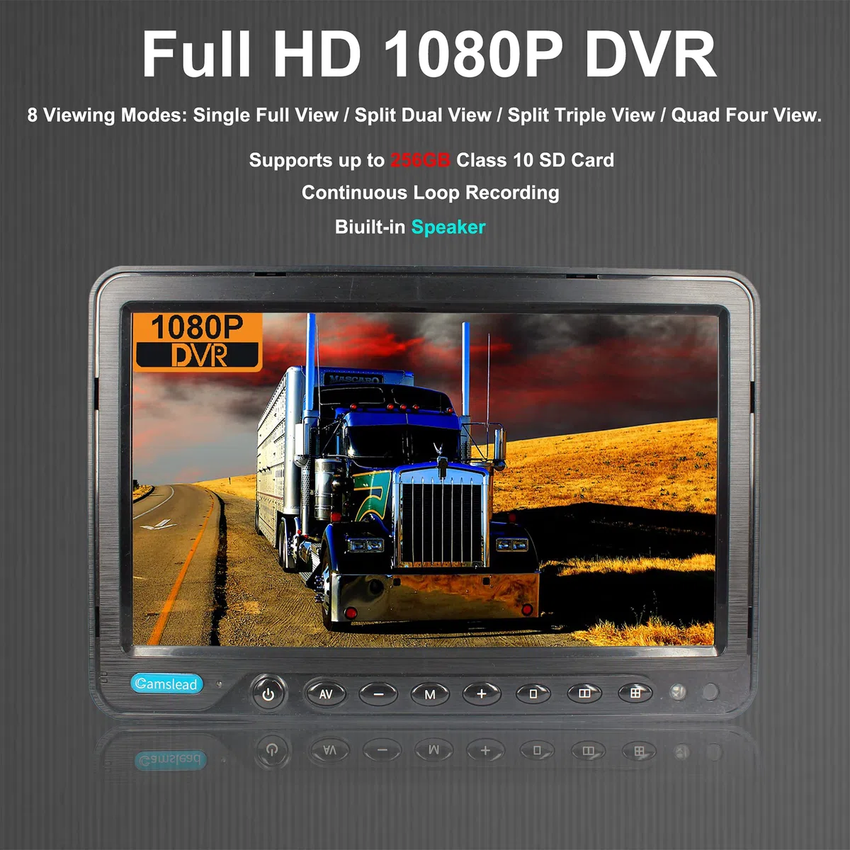 10-calowy monitor System kamery cofania 1080P Rejestrator DVR Obsługa karty SD 256 GB 4-kanałowe wejście Quad Split Screen Kamera cofania 1080P do przyczepy ciężarówki RV Caravan