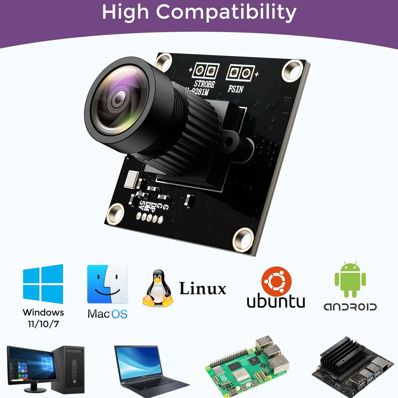 InnoMaker Moduł kamery USB2.0 UVC 1M Global Shutter Sensor Mono OV9281 720p 120fps z sterownikiem UVC triggerem zewnętrznym strobem do Raspberry Pi Jetson Nano Komputery Windows Linux Android Mac OS