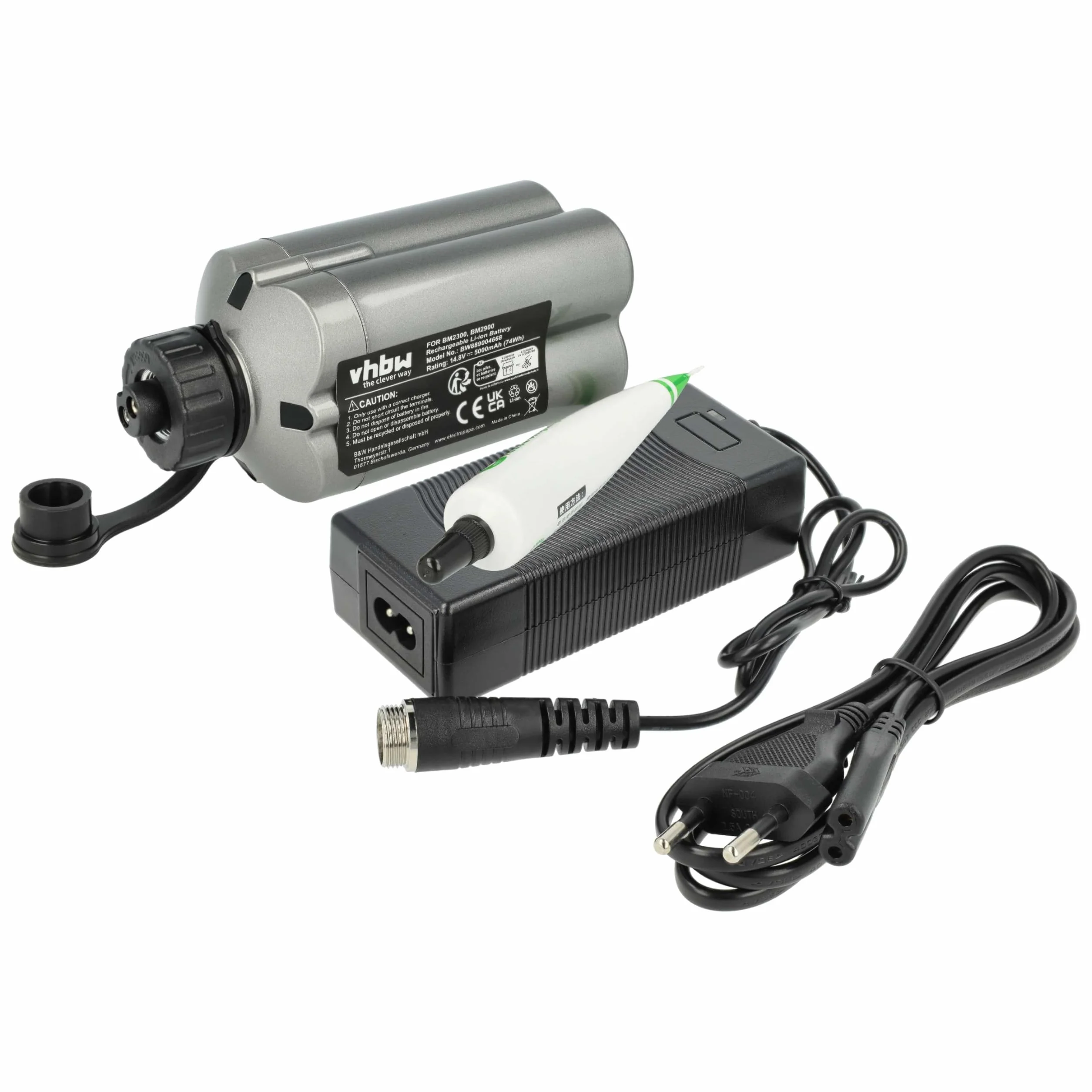 vhbw Ładowarka wraz z baterią (5000 mAh) kompatybilna z Daiwa weitere Modele SB200J-L, SB300MT, SB300MJ-L, SB270MM, SB300MJ akumulatory litowo-jonowe