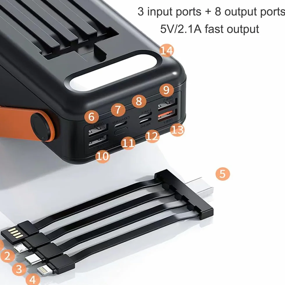 80 000 mAh, szybkie ładowanie, przenośna ładowarka o dużej pojemności, 8 wyjść i 3 wejścia, zewnętrzny akumulator do smartfonów i tabletów (rozmiar: 10 0000 mAh, kolor: czarny)