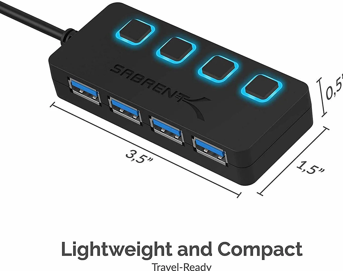 SABRENT Hub USB 3.2 Gen 1 4 porty listwa zasilająca USB rozdzielacz przełączniki ON/OFF diody LED zasilacz do PC laptopa