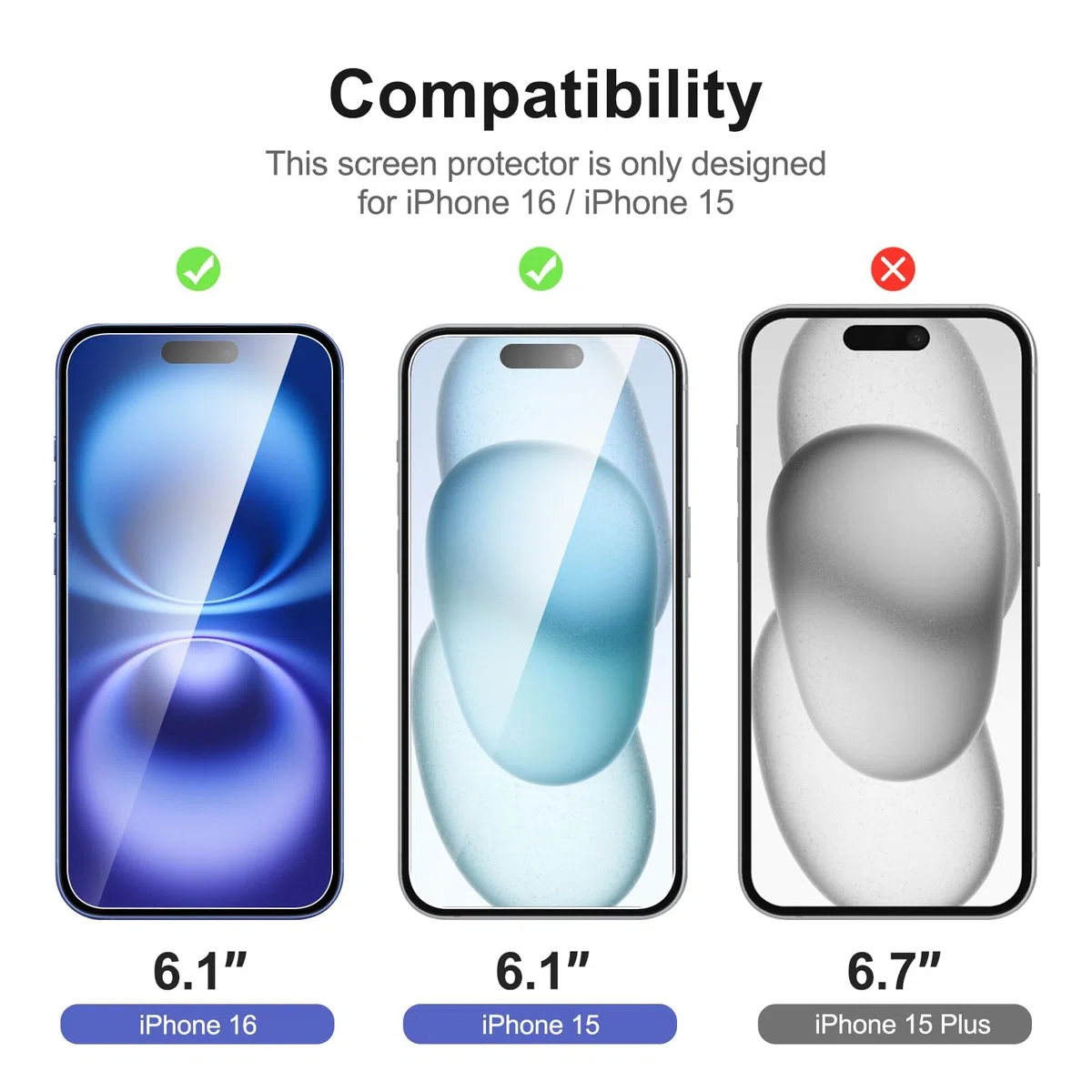 NEW'C 3 Sztuki, Ochraniacz Ekranu do iPhone 16,15 (6,1 cala), Folia ochronna ze szkła hartowanego bez pęcherzyków powietrza, odporność na zarysowania - Zawiera narzędzie ułatwiające montaż