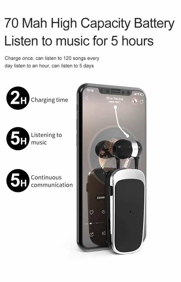 Bezprzewodowy zestaw słuchawkowy Bluetooth 4.1 Redukcja szumów Chowane słuchawki douszne 10 m Mono Transmisja, połączyć 2 urządzenia jednocześnie dla kierowcy, roweru, sportu
